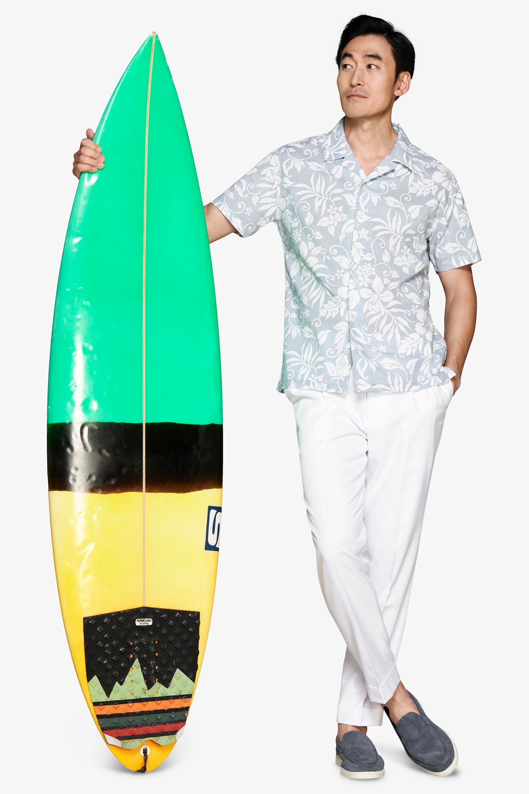 Camicia misto lino hawaiana celeste