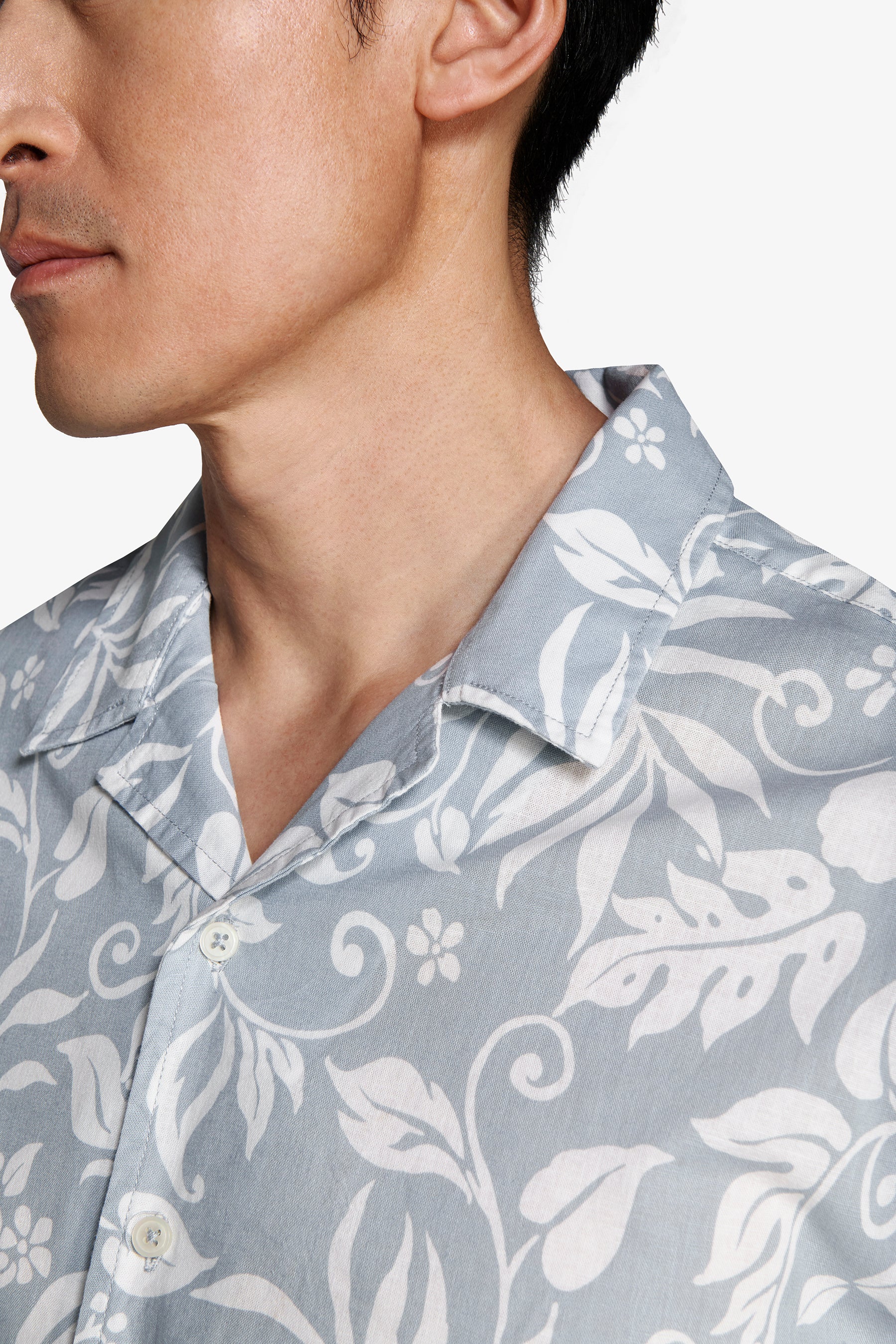 Camicia misto lino hawaiana celeste