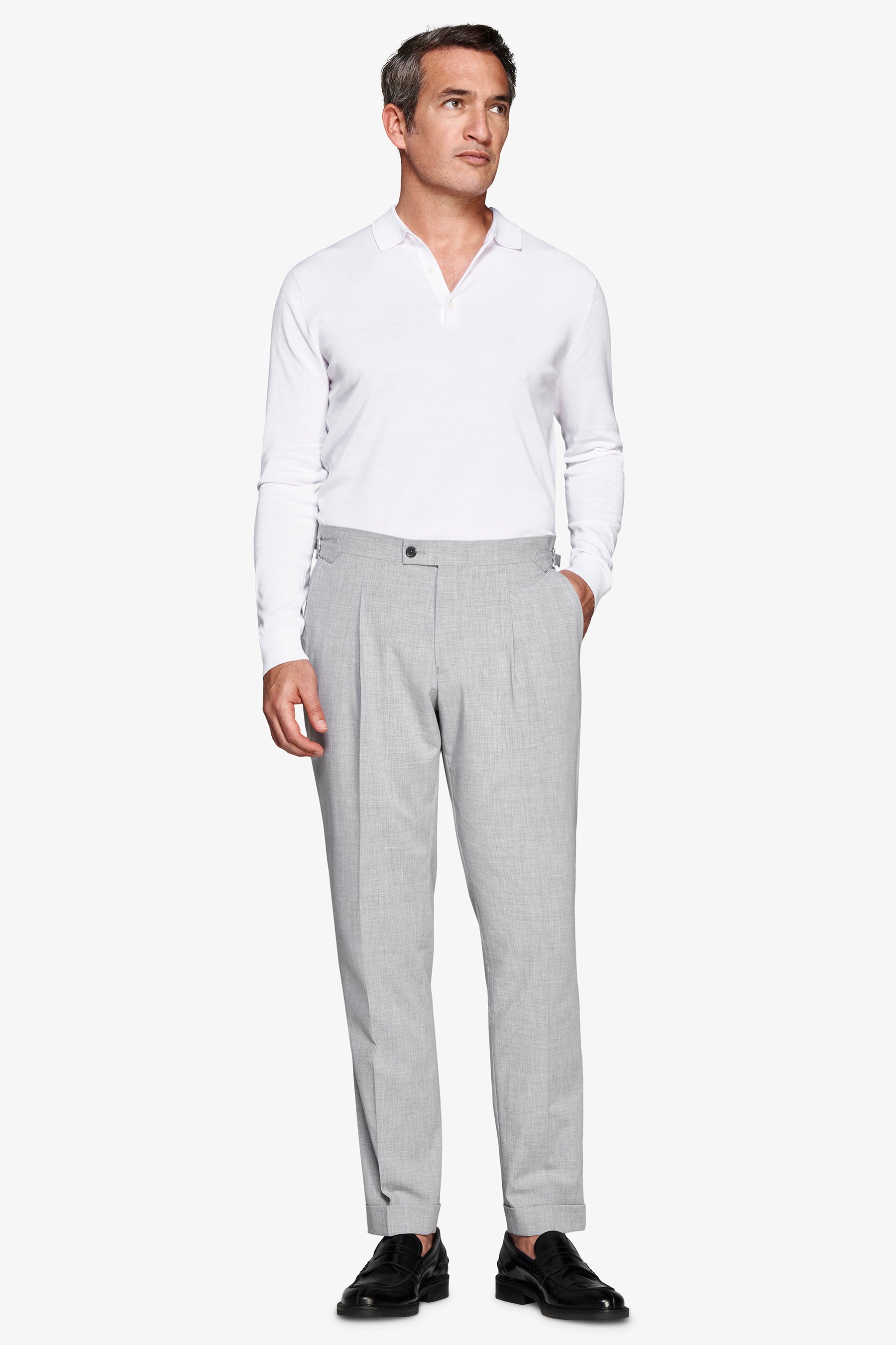 Poloshirt aus Strick mit Knöpfen in Off White