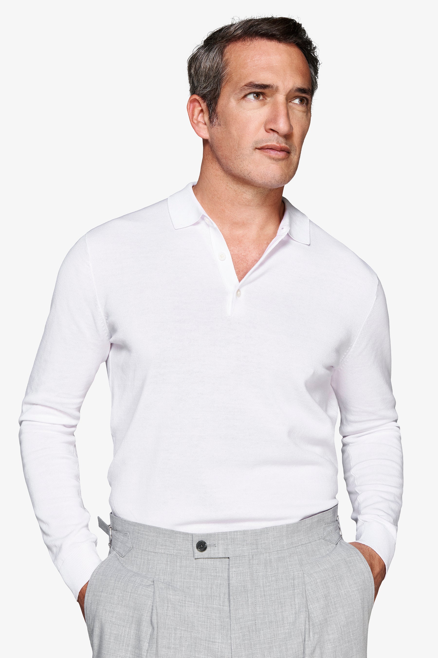 Poloshirt aus Strick mit Knöpfen in Off White