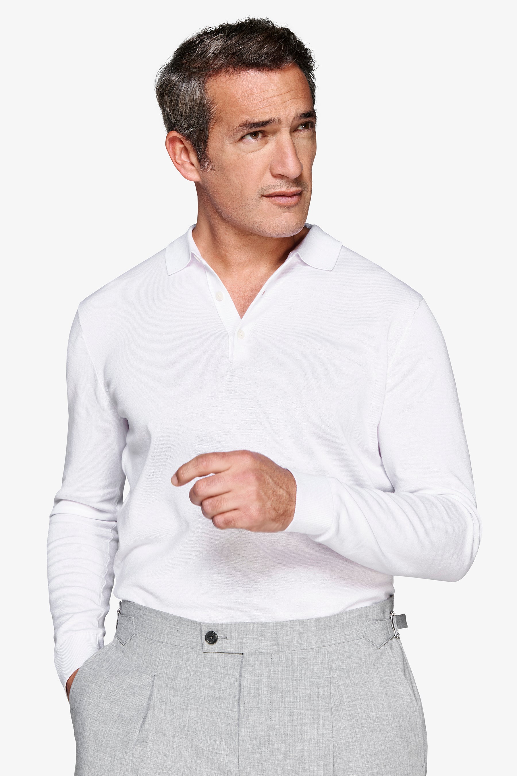 Poloshirt aus Strick mit Knöpfen in Off White