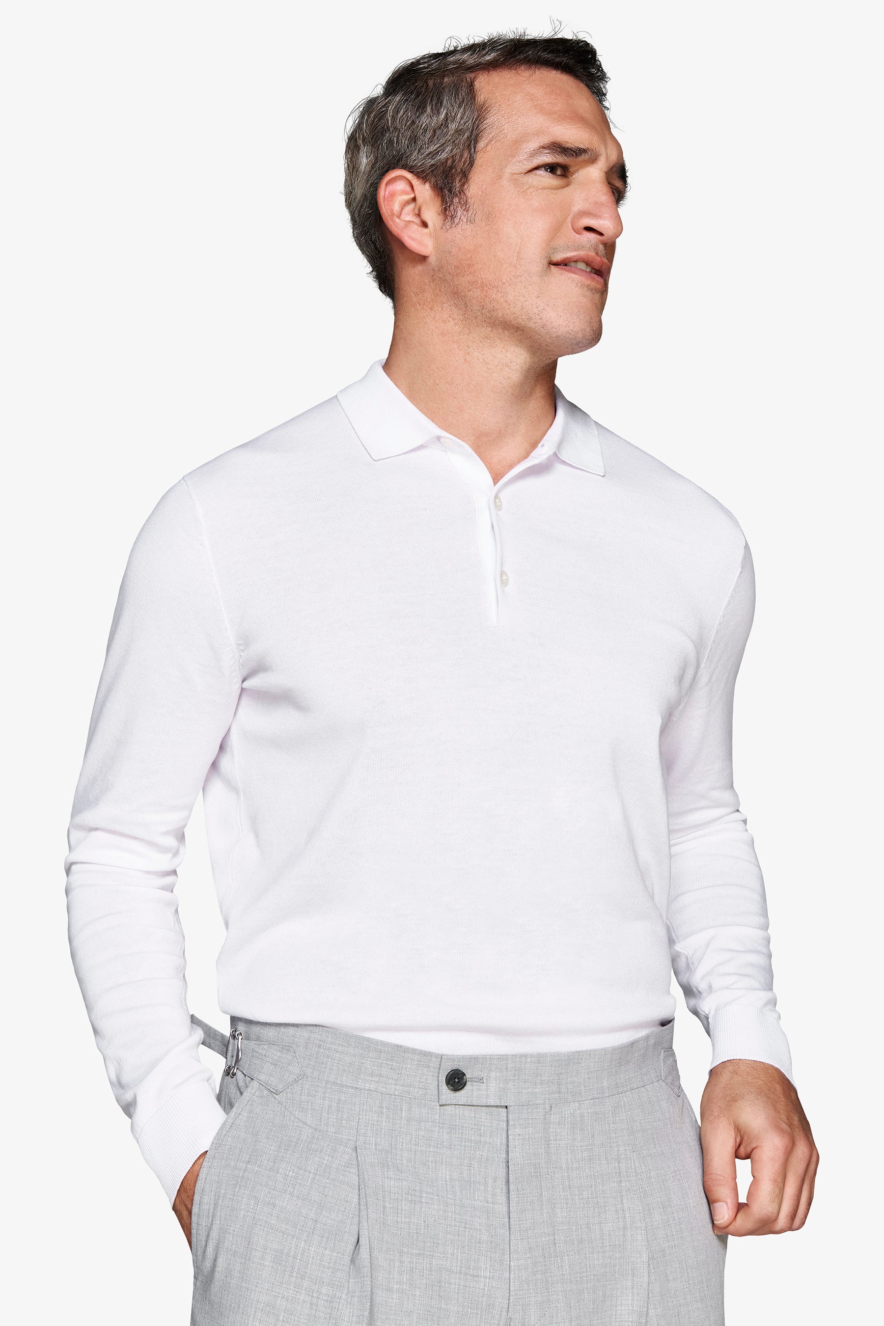 Polo in maglia con bottoni bianca-Dan John