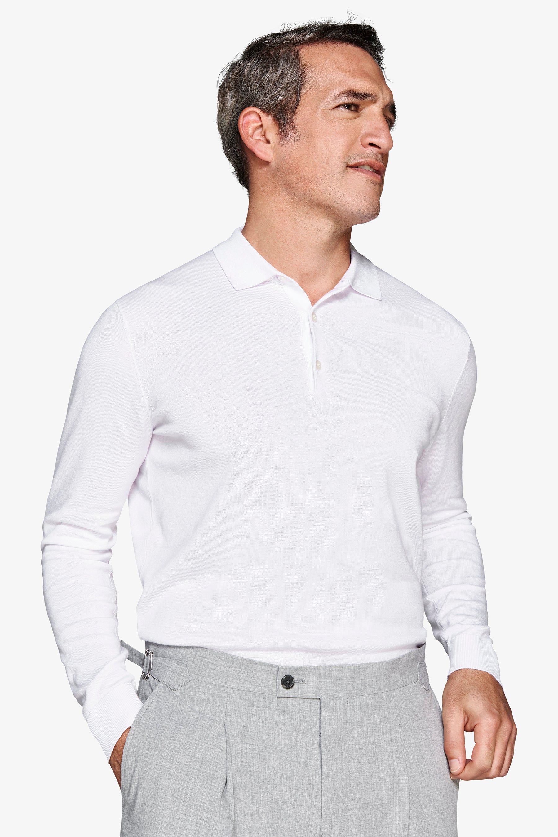 Poloshirt aus Strick mit Knöpfen in Off White