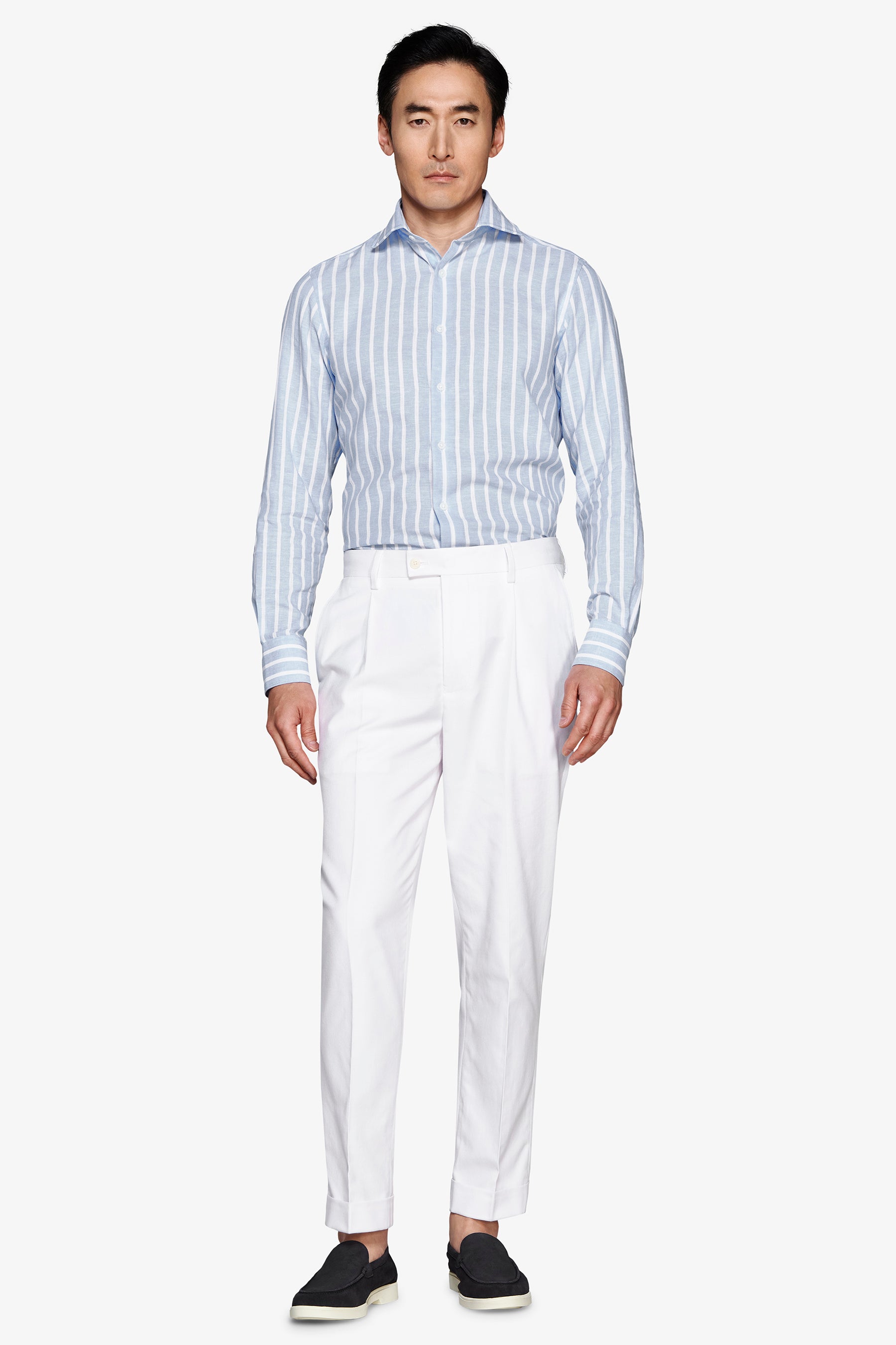 Light blue linen blend striped shirt