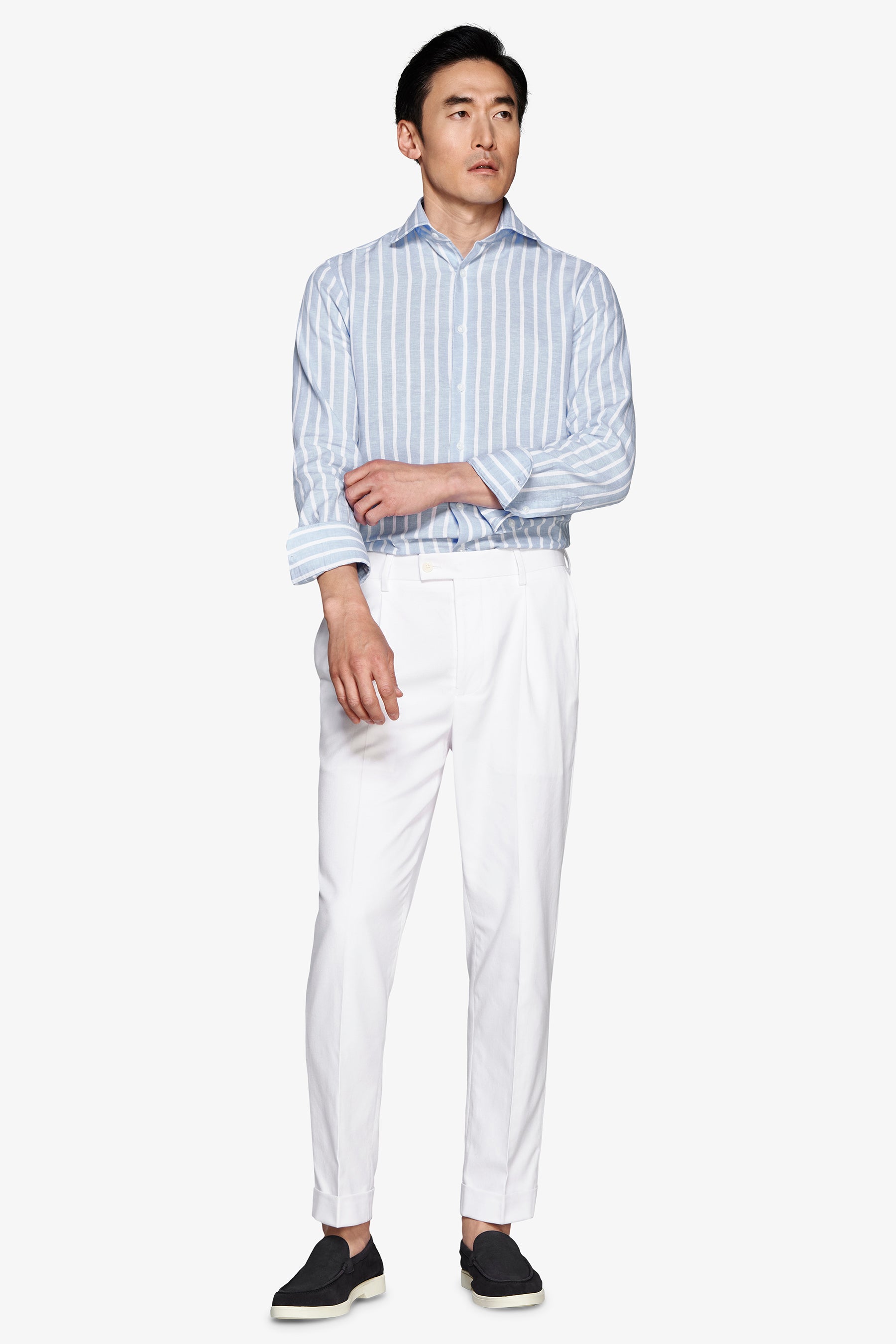 Light blue linen blend striped shirt