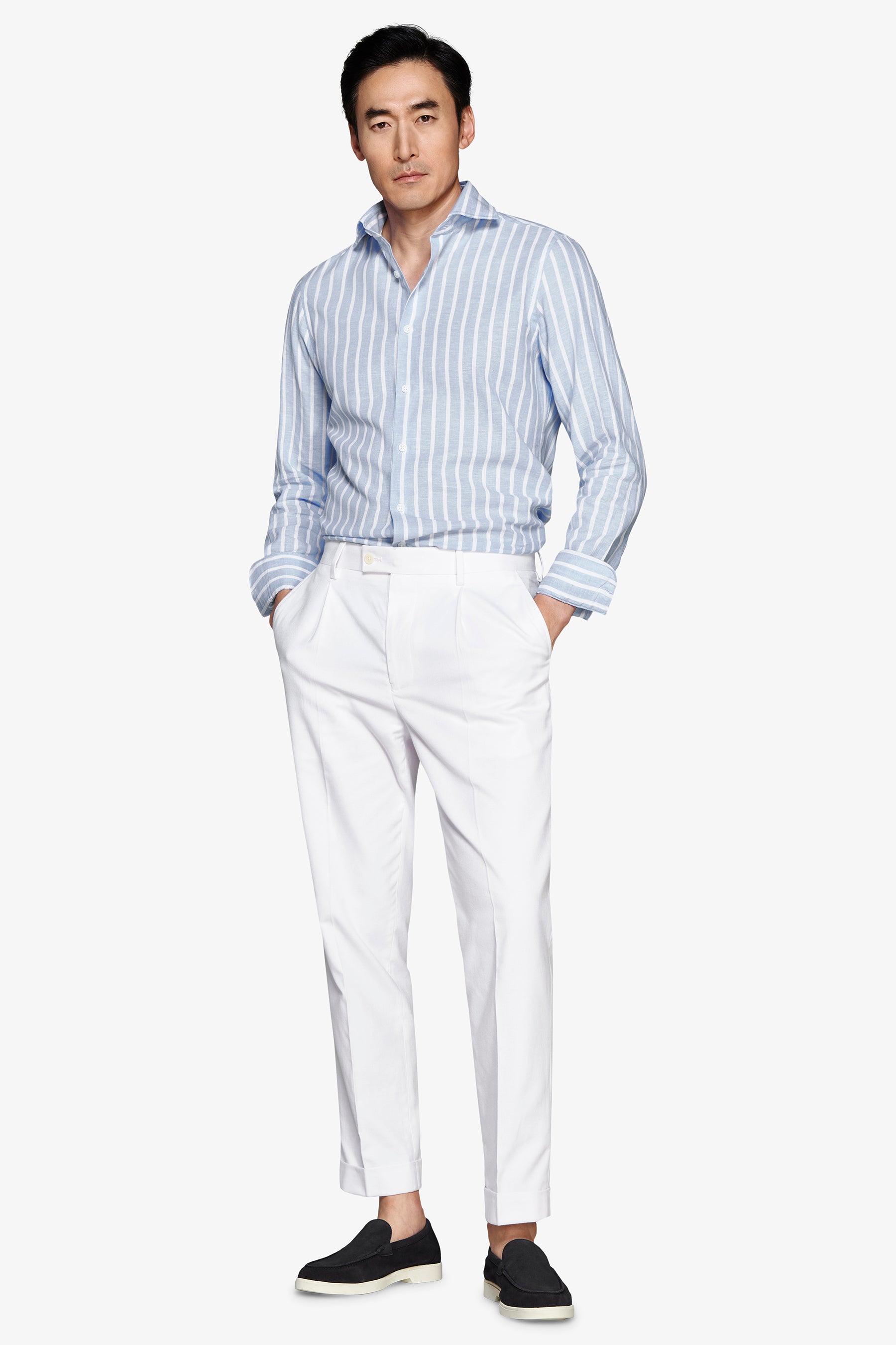 Light blue linen blend striped shirt