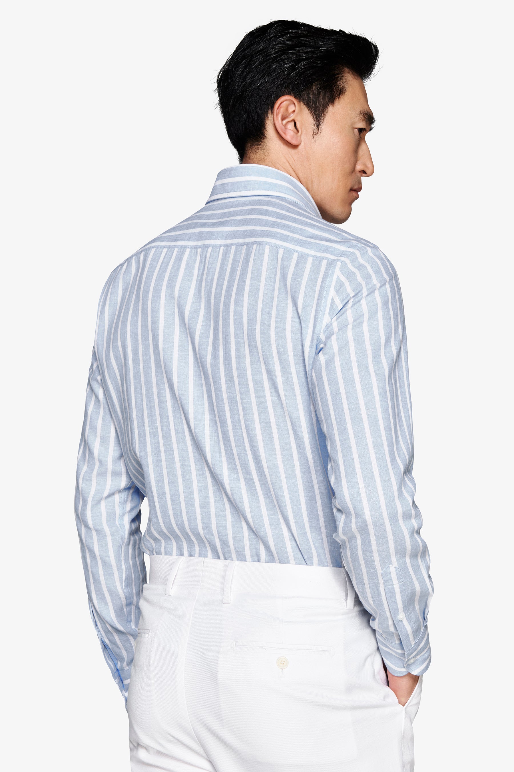 Light blue linen blend striped shirt
