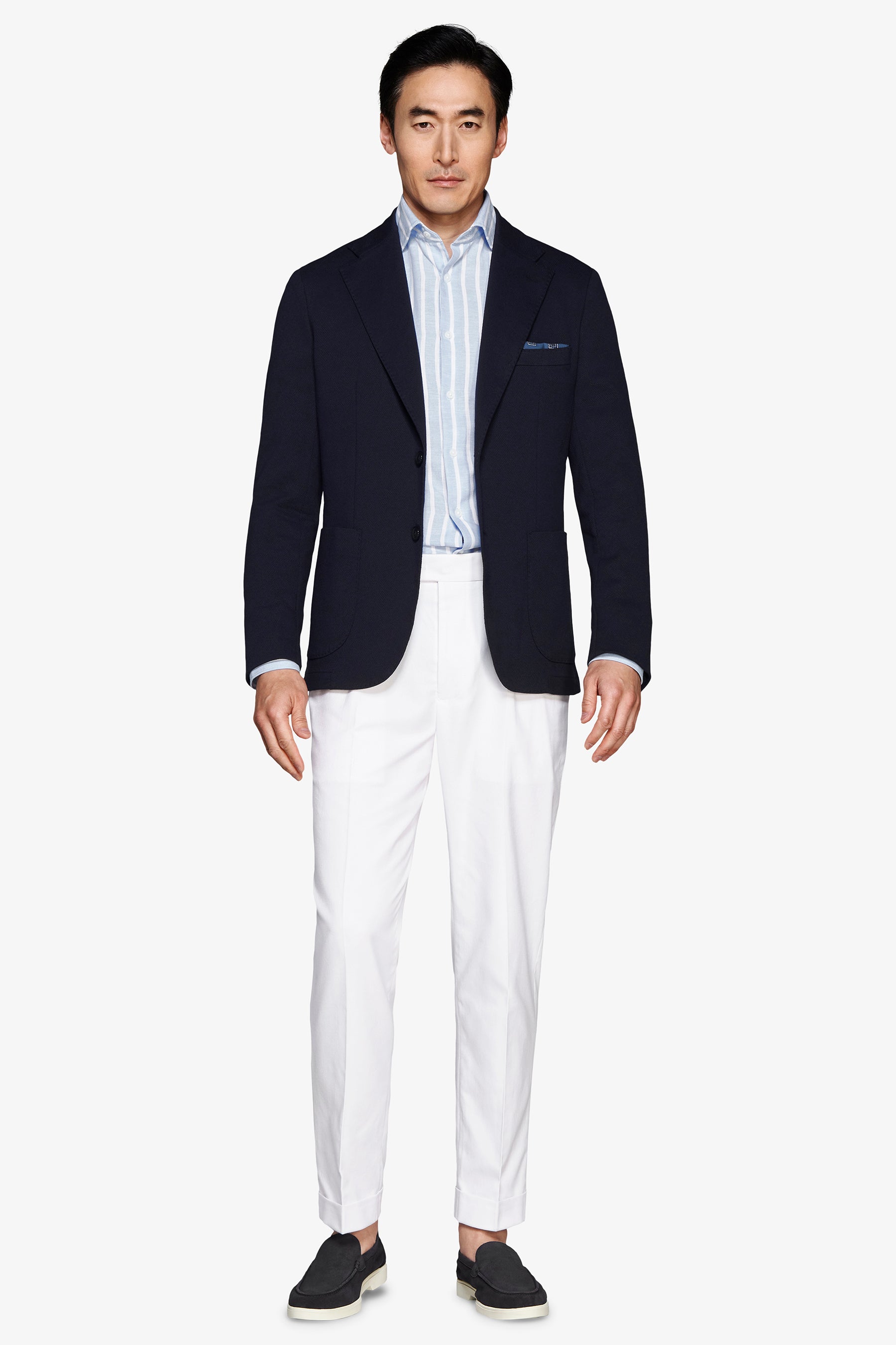 Blue textured jersey blazer