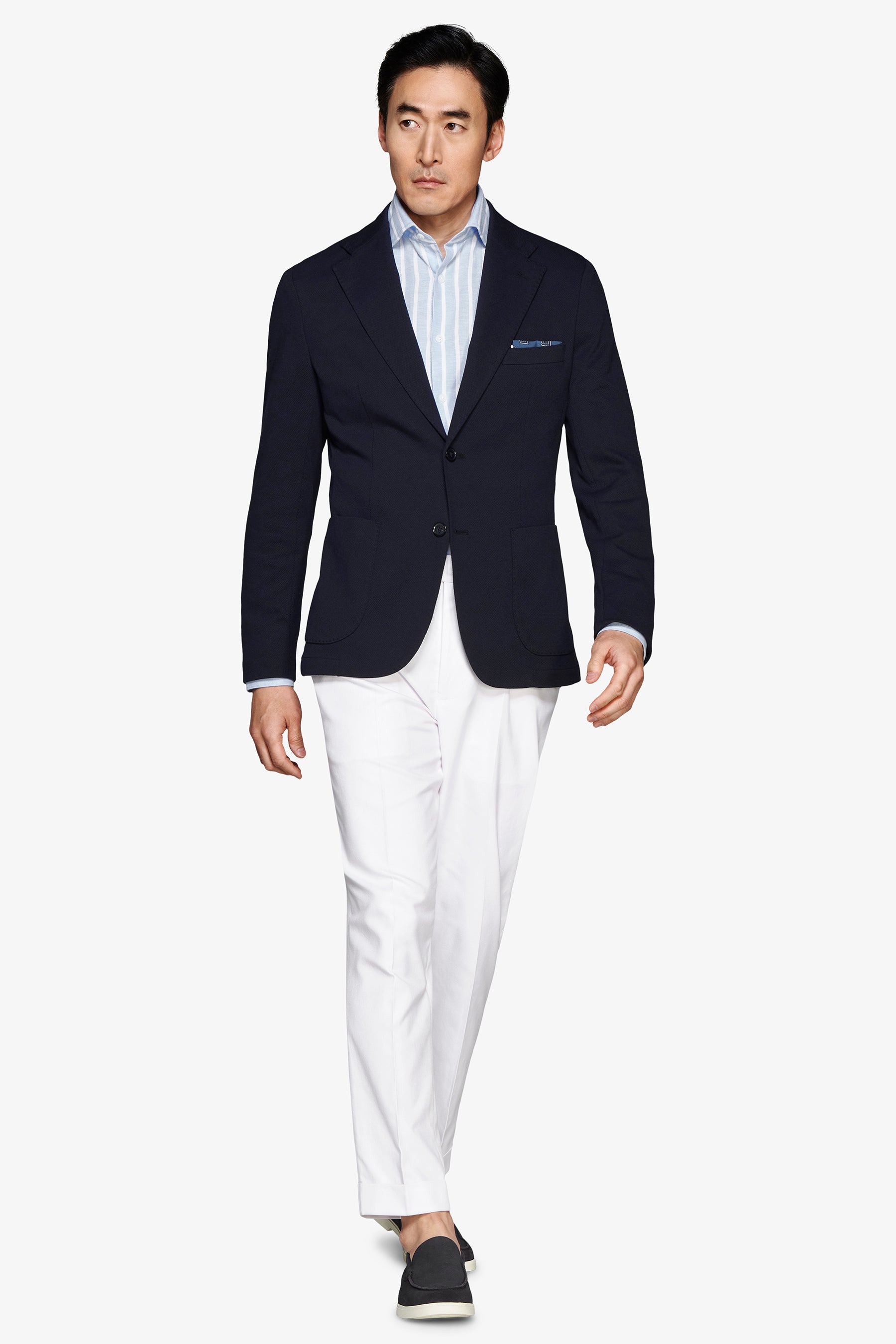 Blue textured jersey blazer