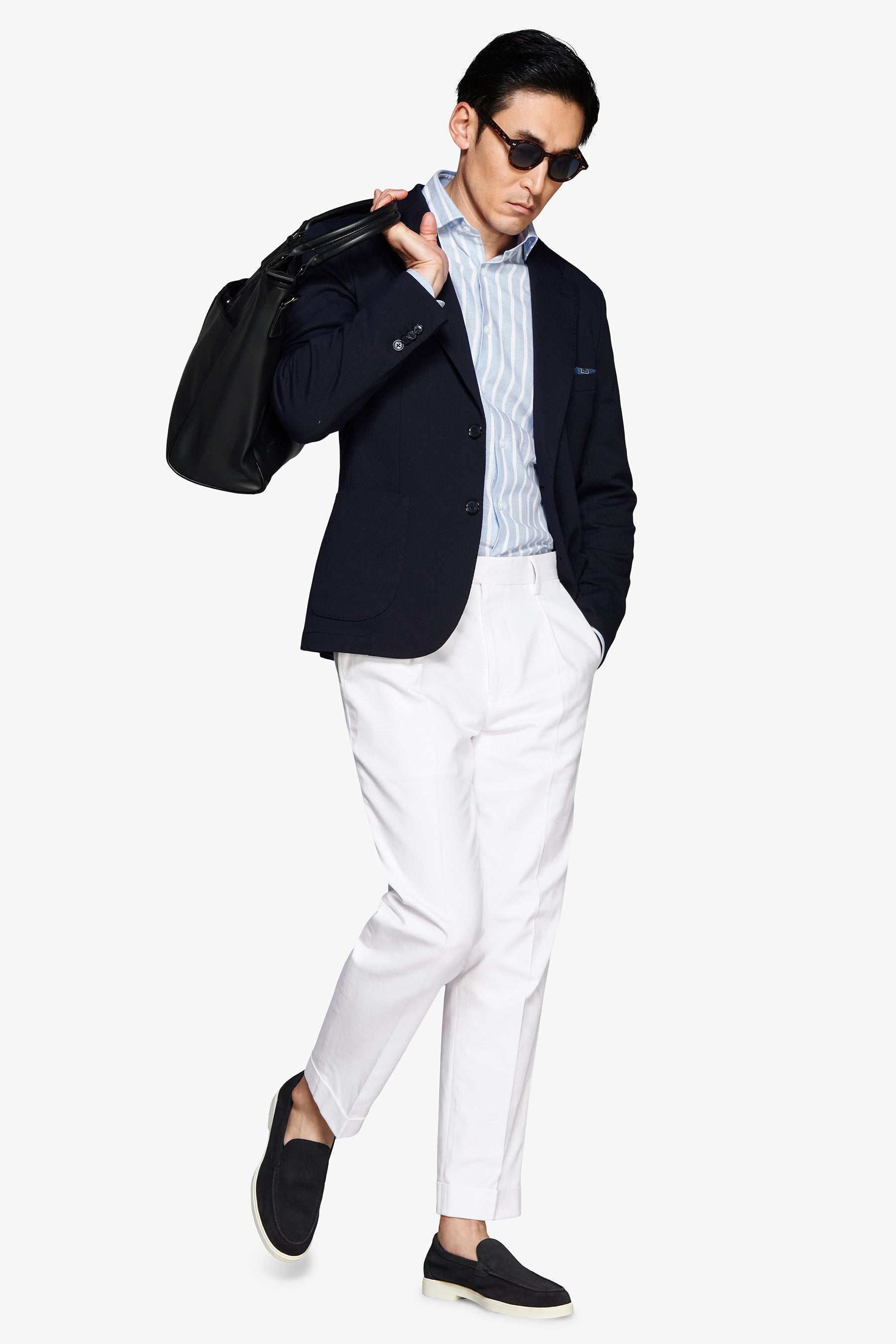 Blue textured jersey blazer