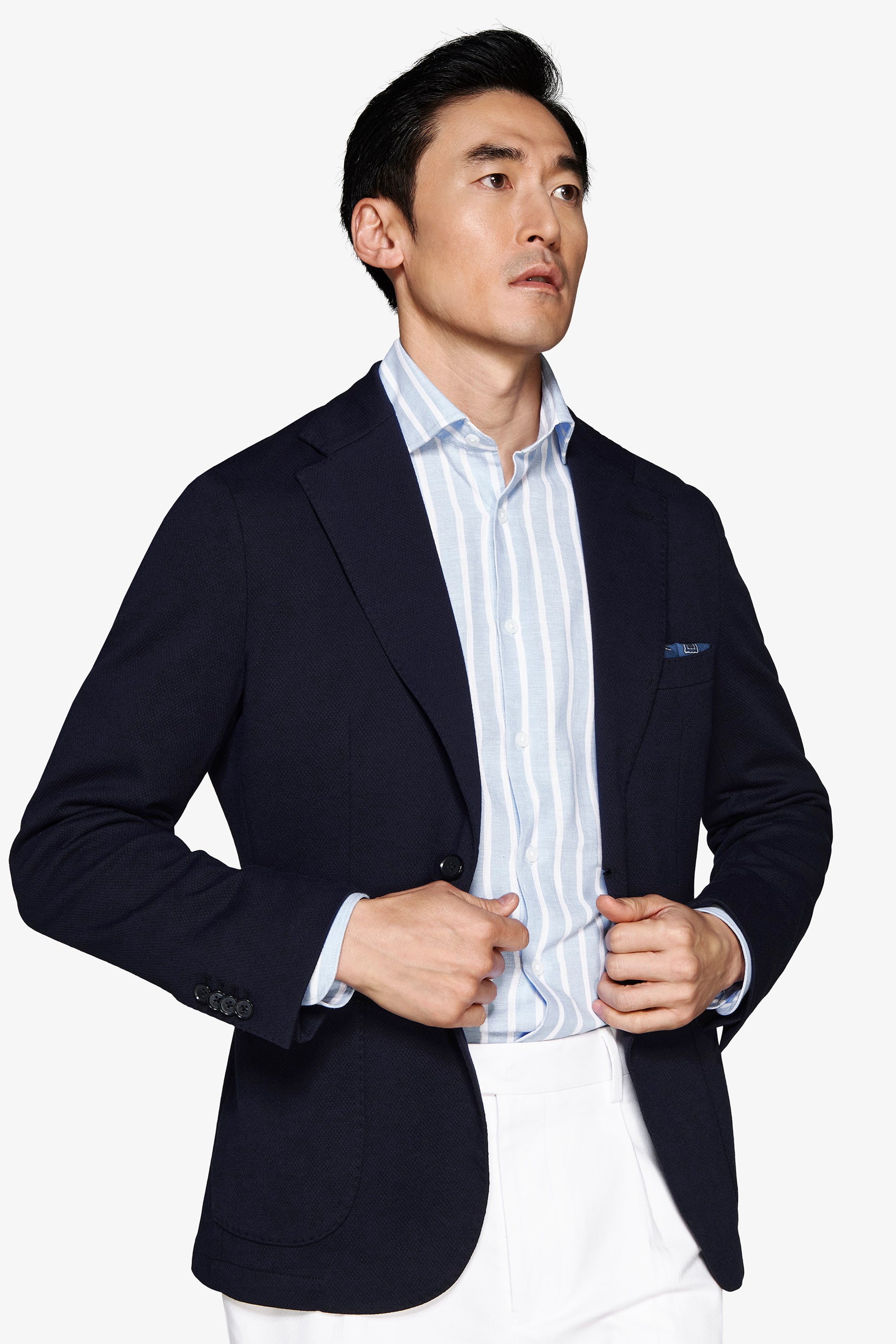 Blue textured jersey blazer