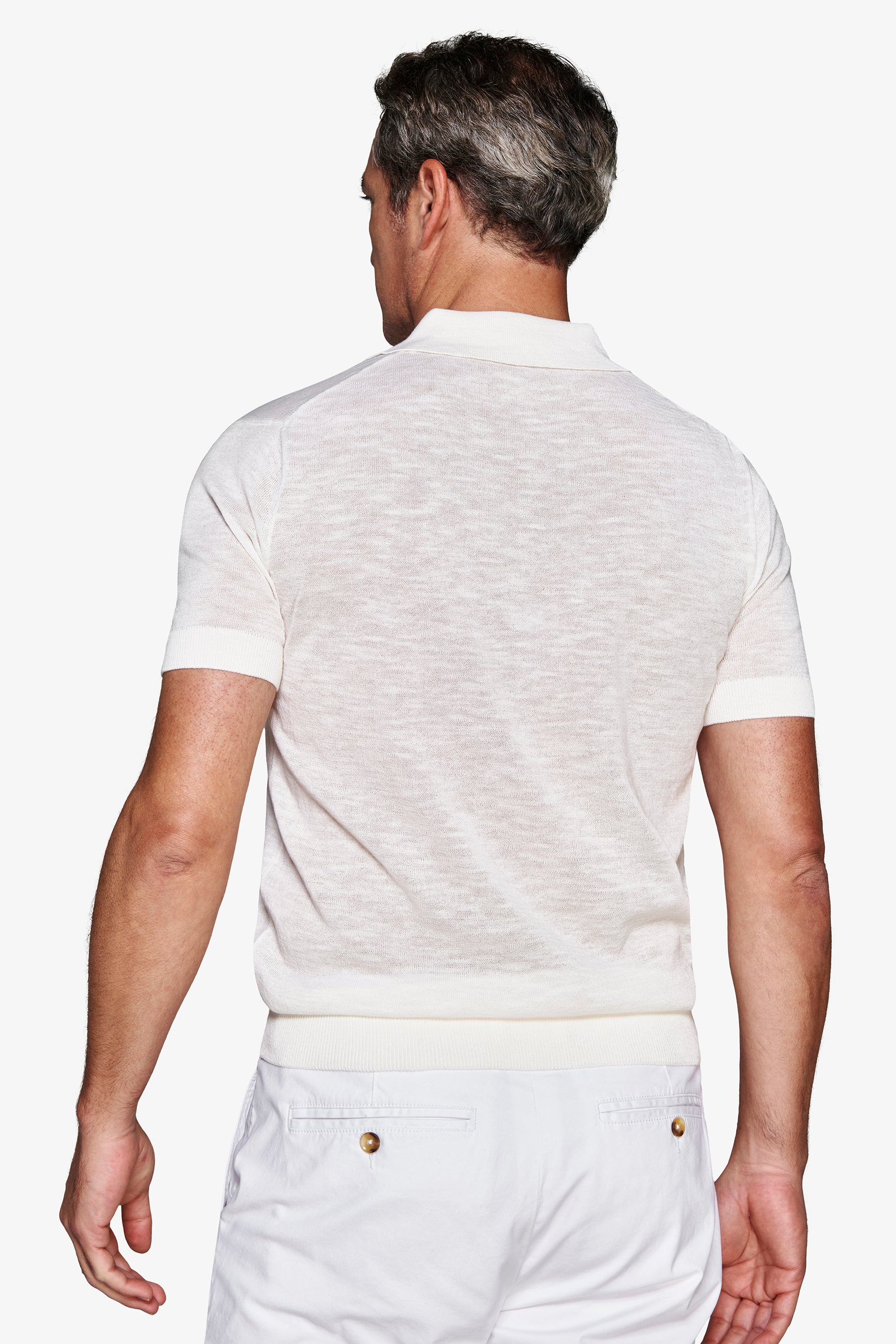 Cream linen blend knit polo
