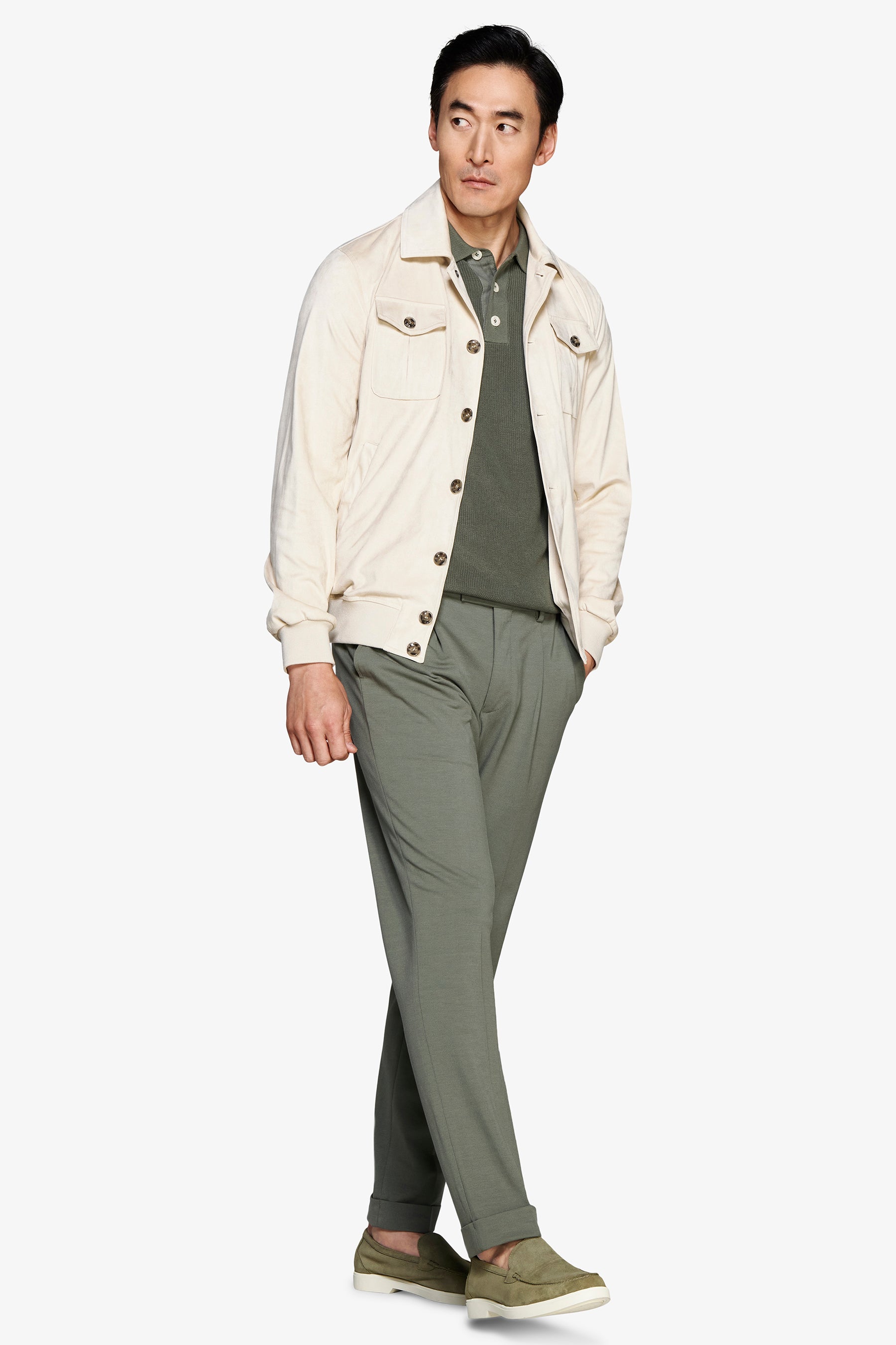 Chaqueta tipo trucker de ante color arena