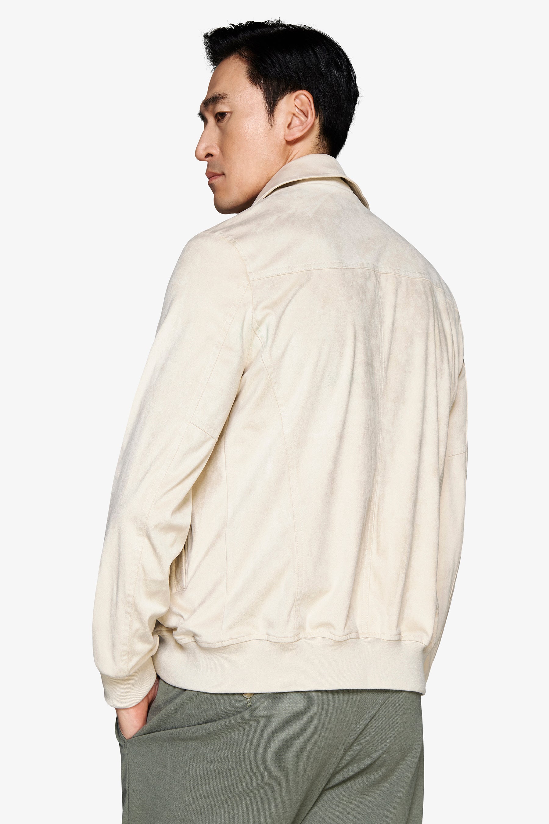 Chaqueta tipo trucker de ante color arena