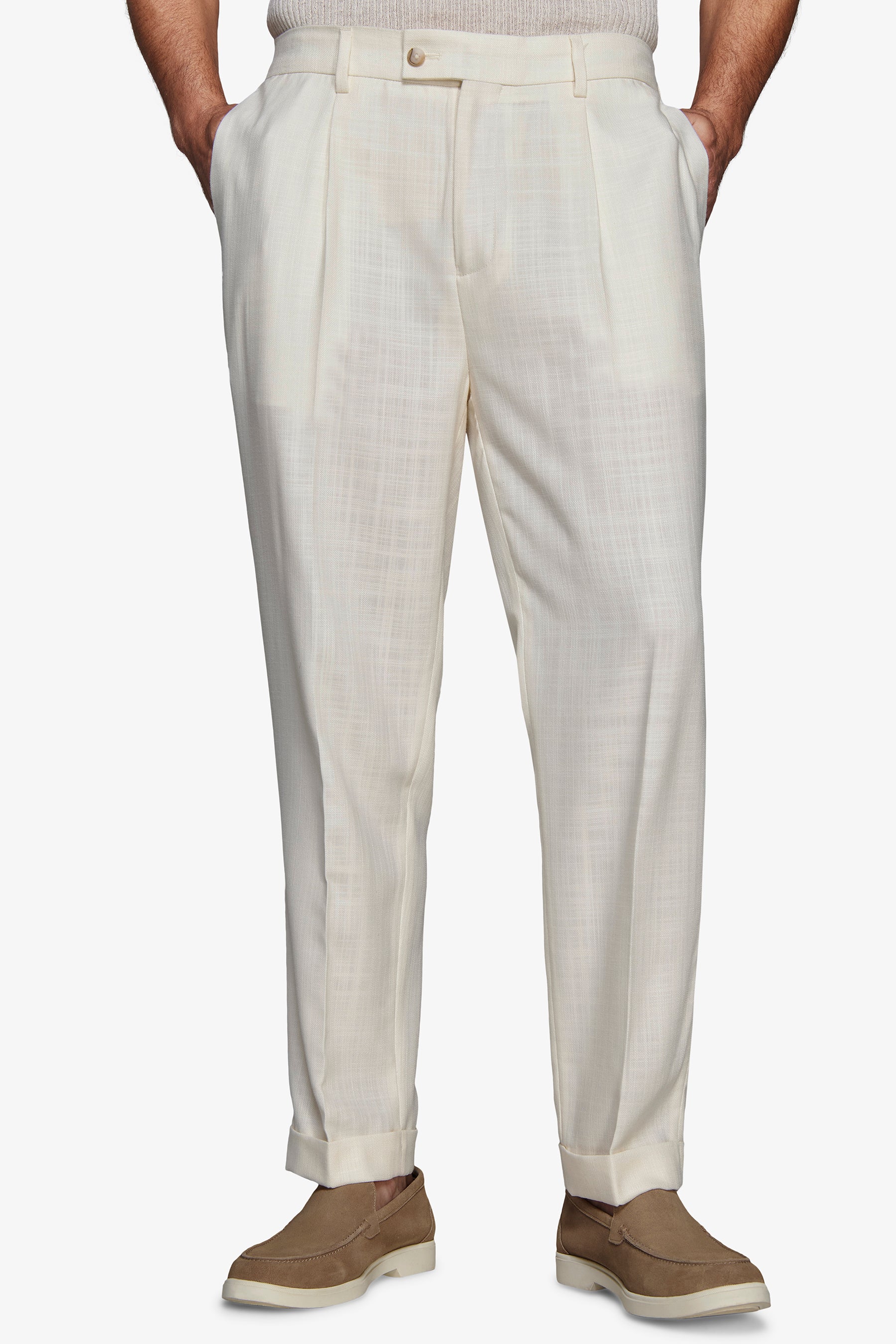 Pantaloni misto lino con pinces burro