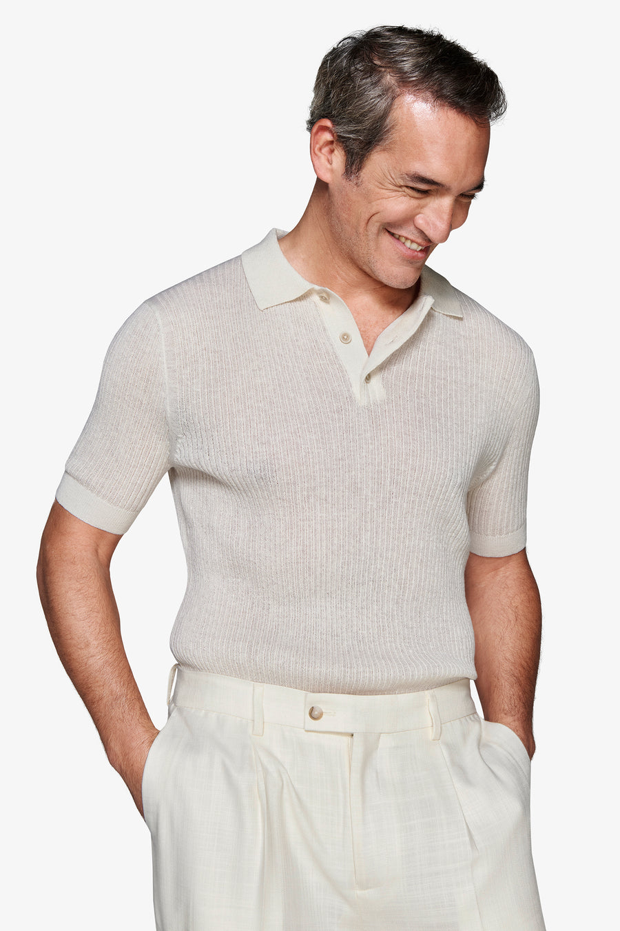 Butter linen blend knit polo shirt