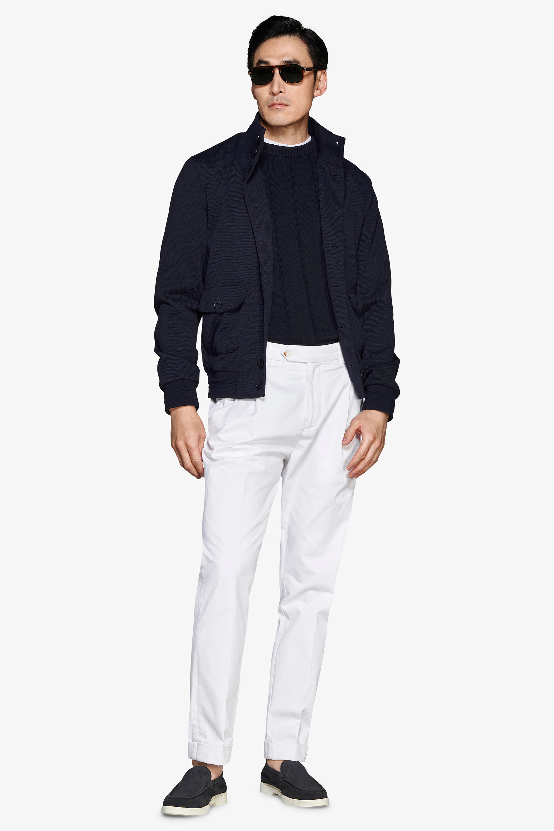 Bomber in jersey piquet blu-Dan John