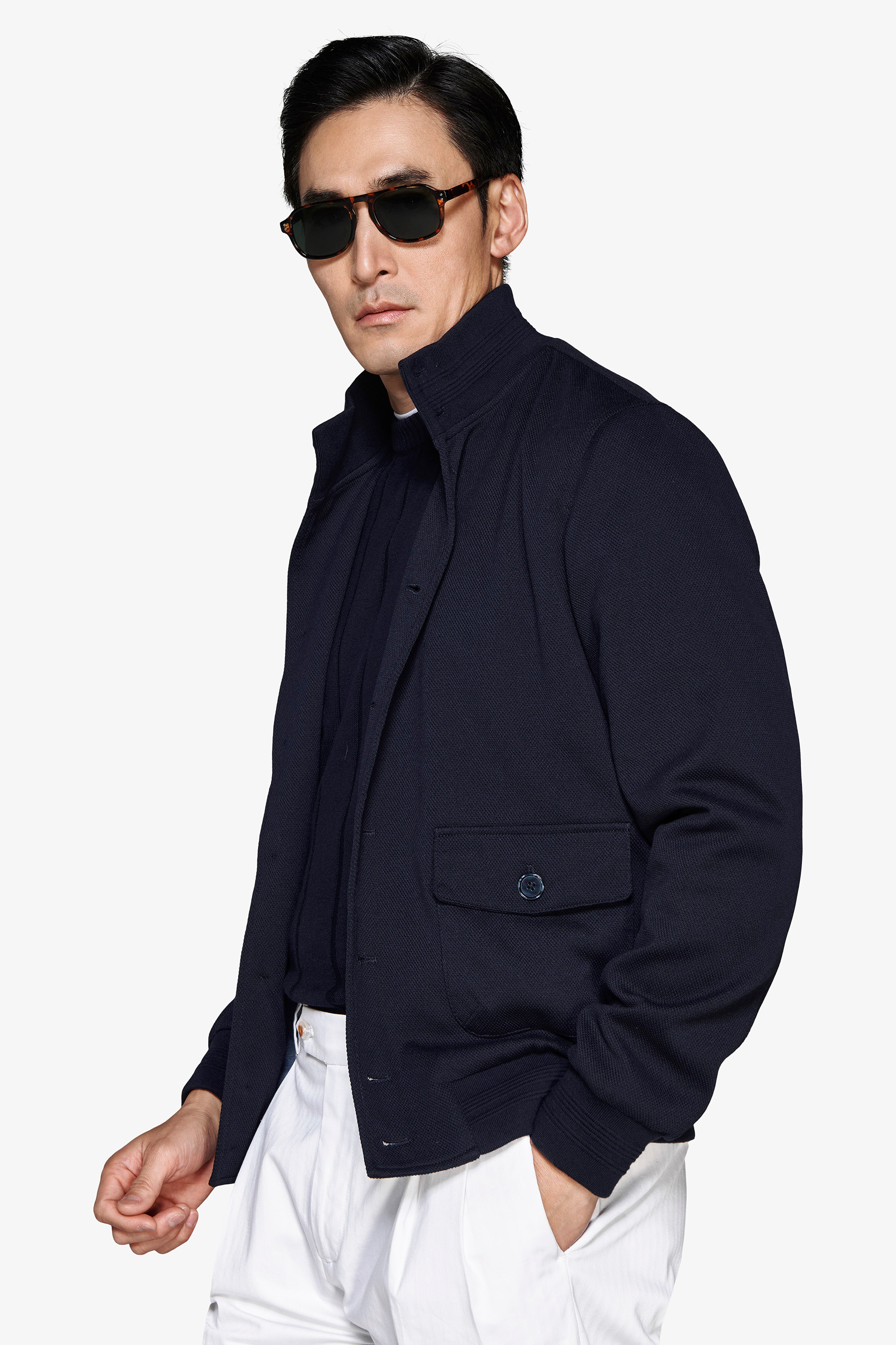 Bomber in jersey piquet blu-Dan John