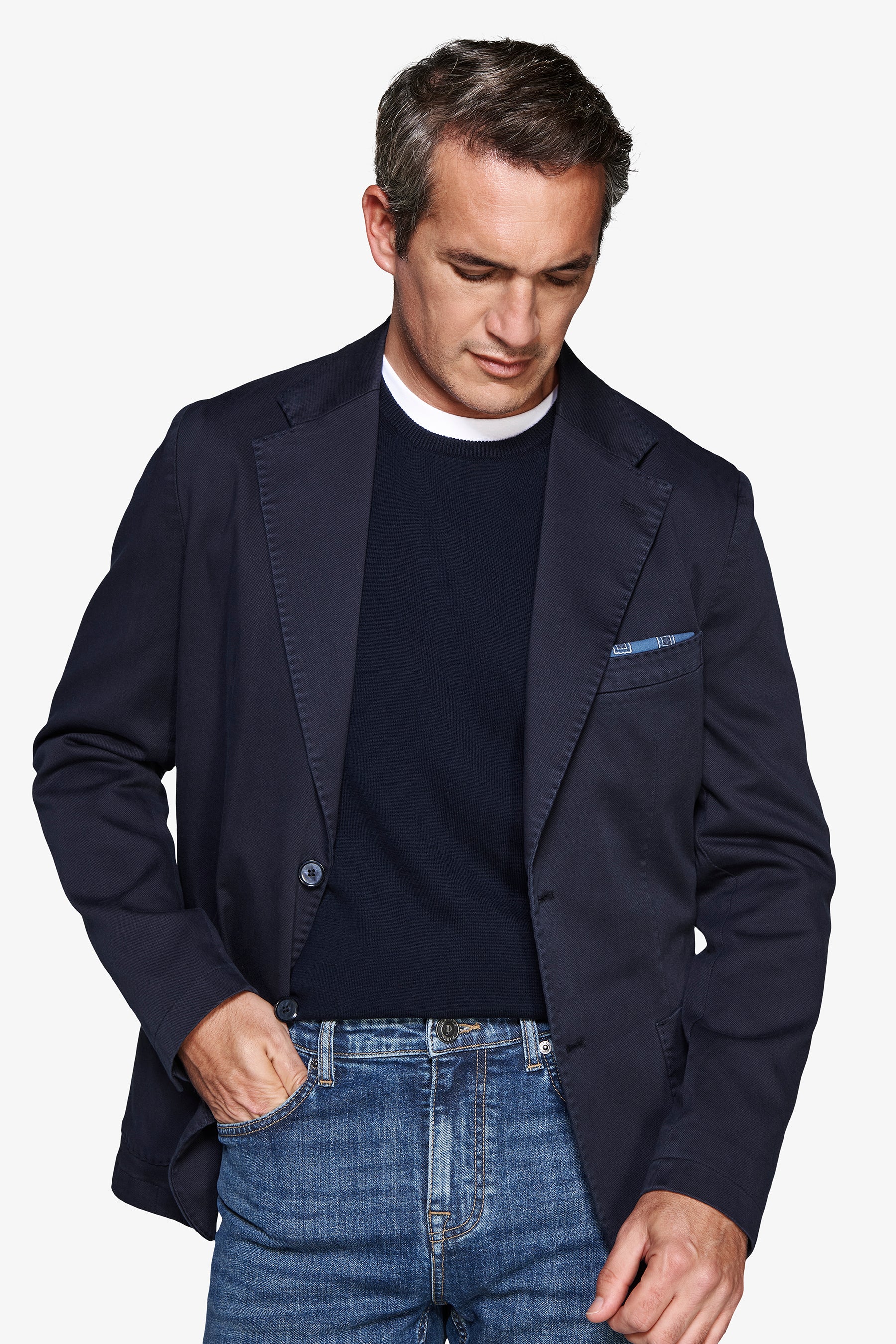 Americana elástica texturizada azul