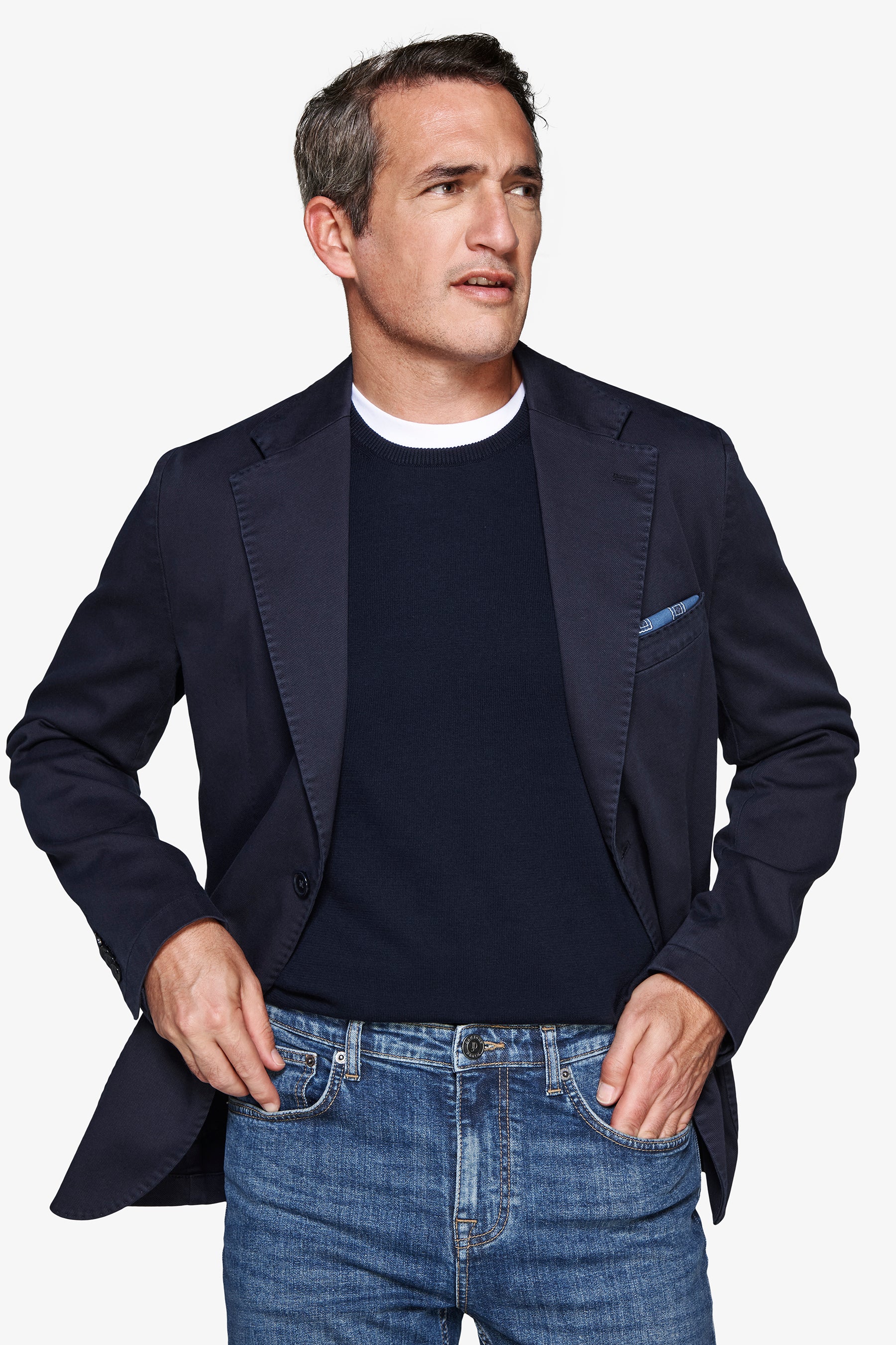 Americana elástica texturizada azul