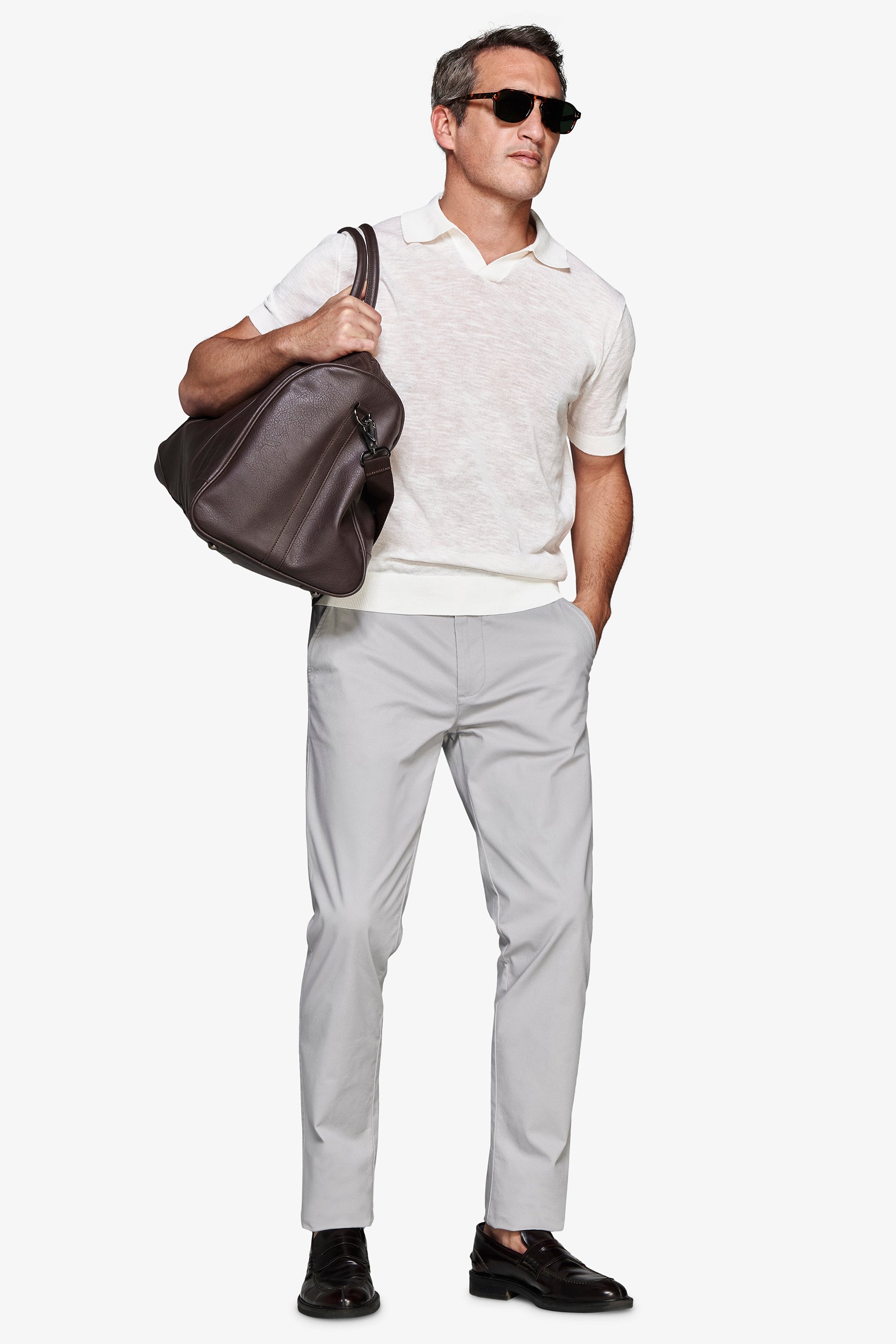 Cream linen blend knit polo