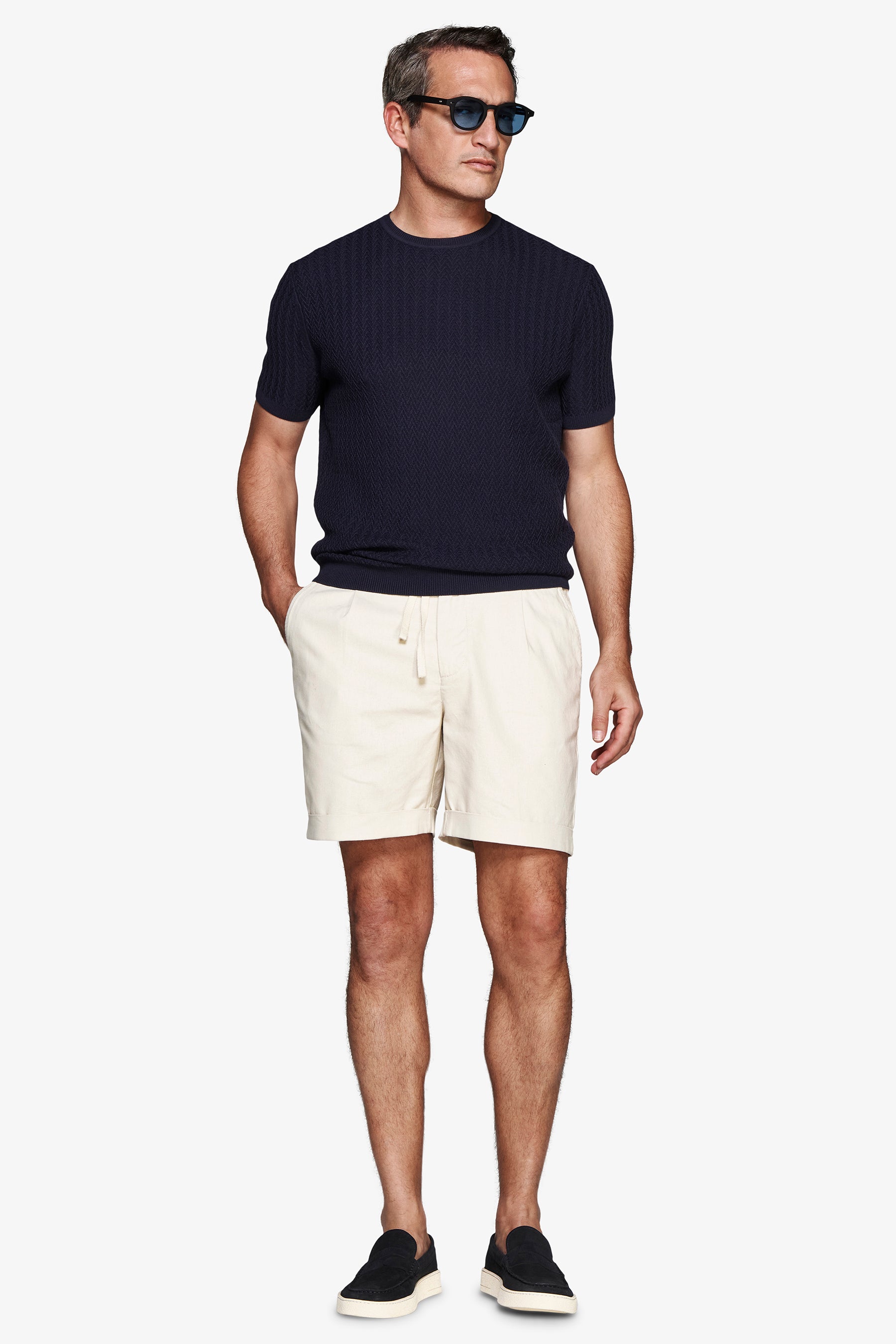 Rundhalspullover mit verstärktem Strick in Blau