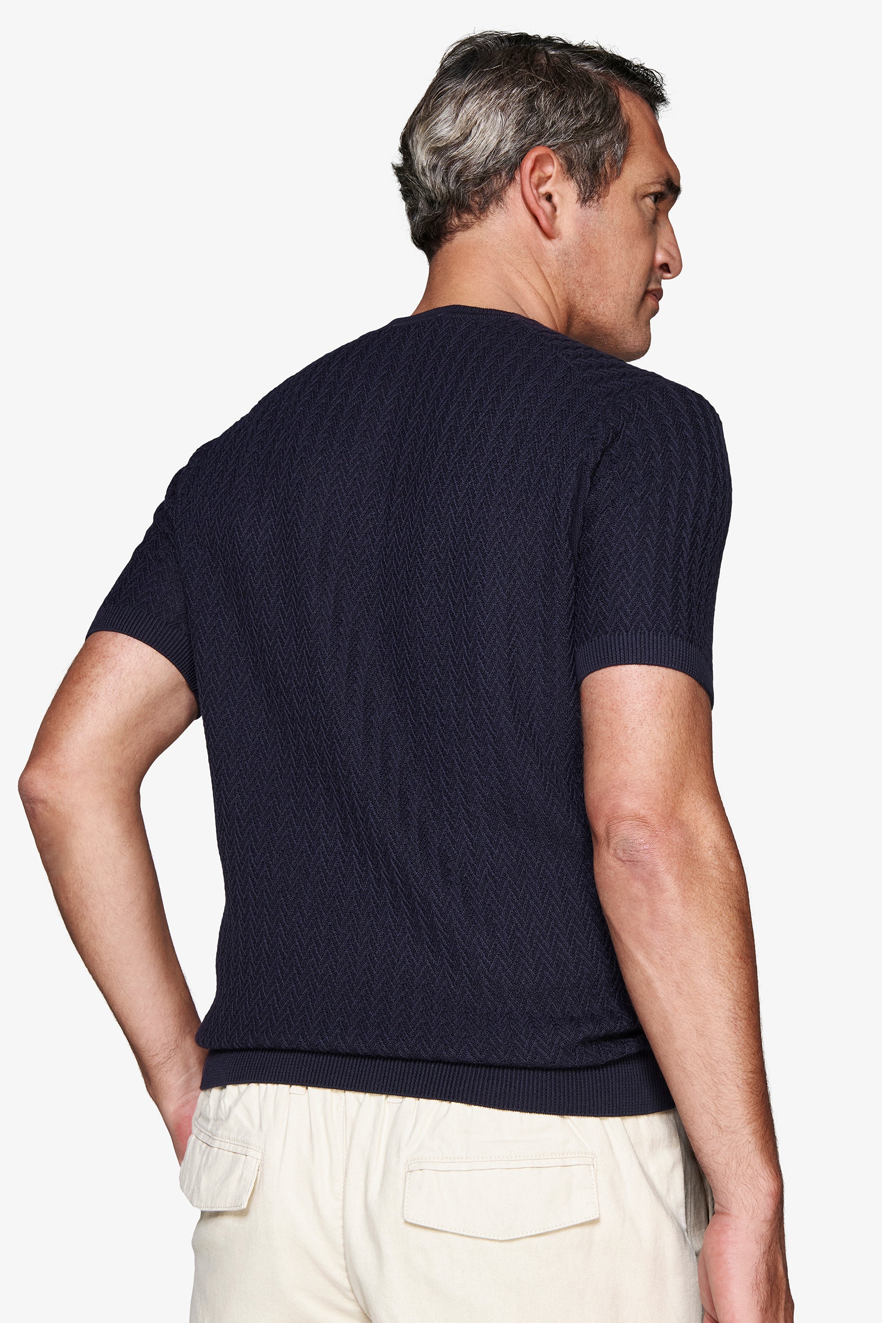 Rundhalspullover mit verstärktem Strick in Blau