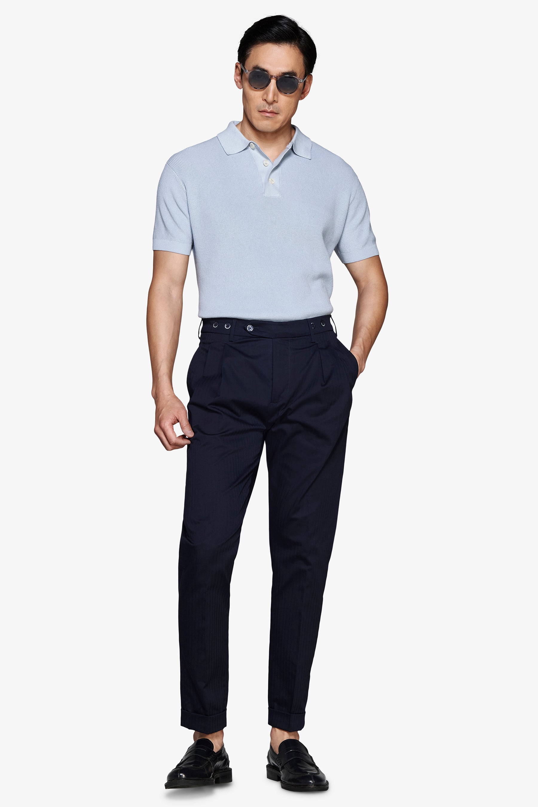 HELLBLAUES KERNSTICH-S/S-POLOSHIRT