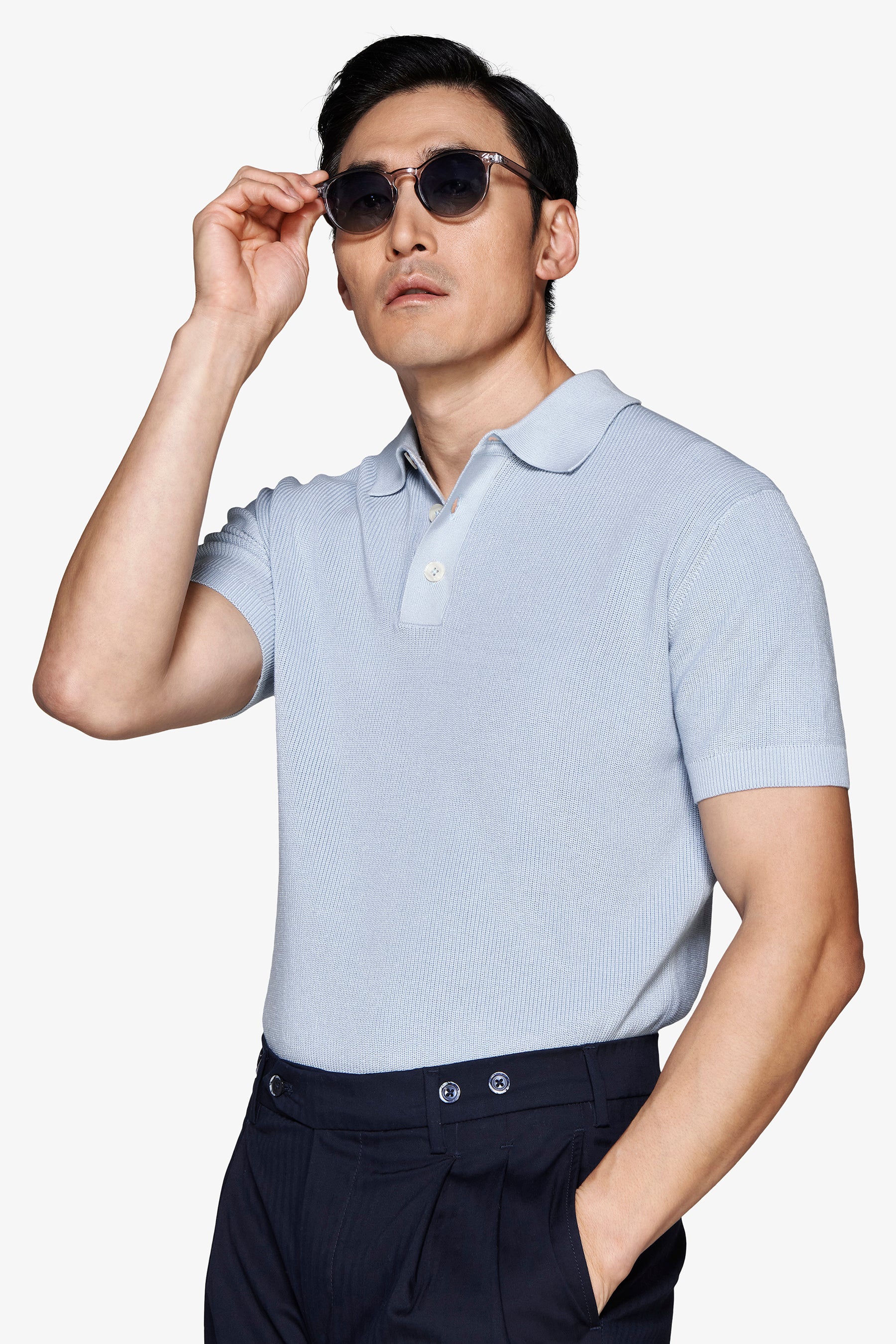 HELLBLAUES KERNSTICH-S/S-POLOSHIRT