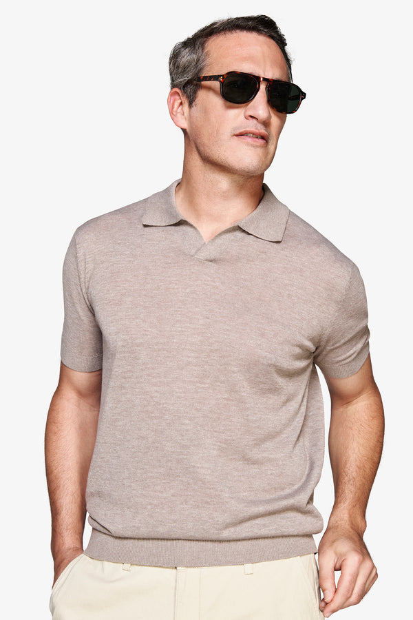 Polo in maglia misto lino tortora-Dan John