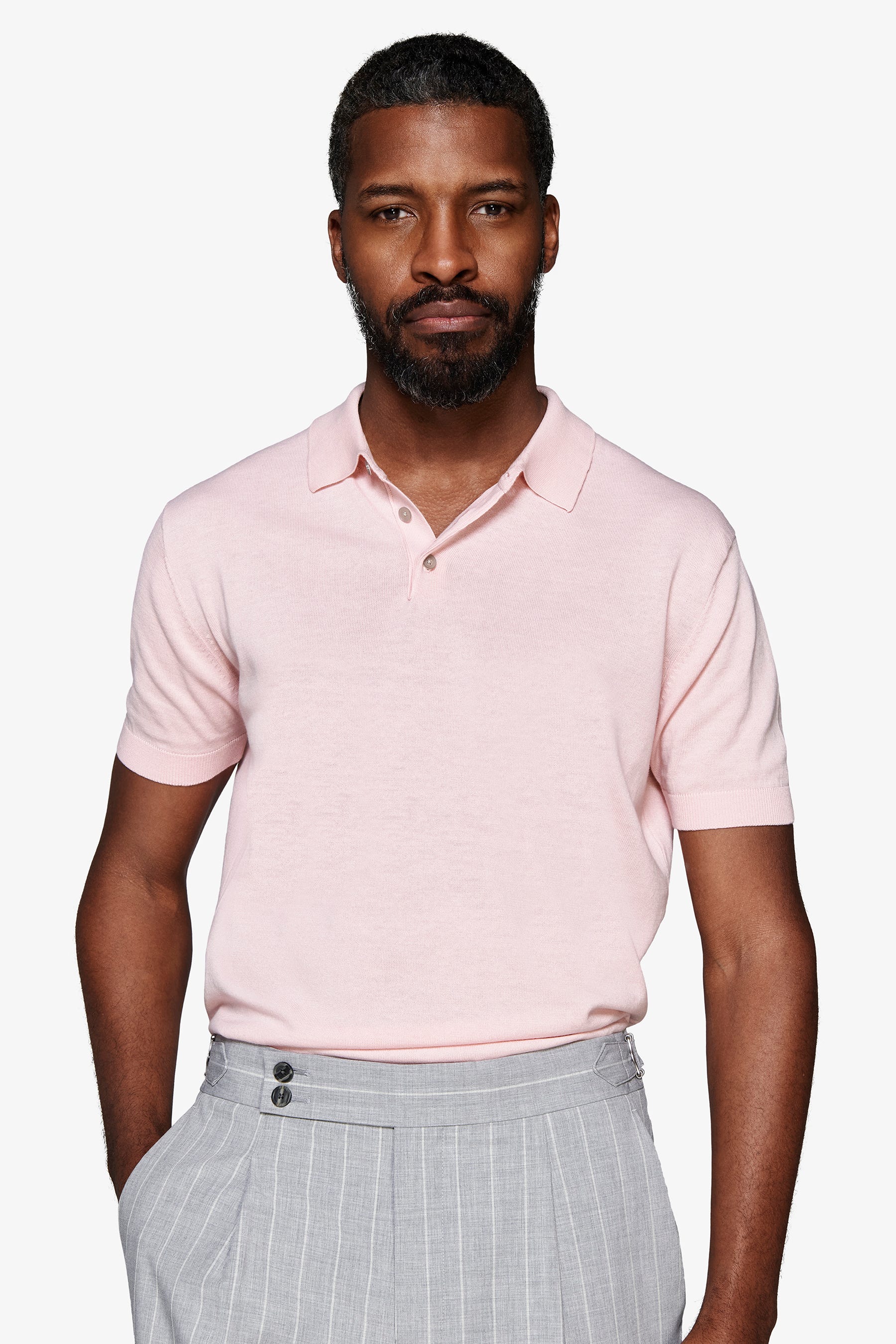 Polo in maglia basic in cotone rosa-Dan John