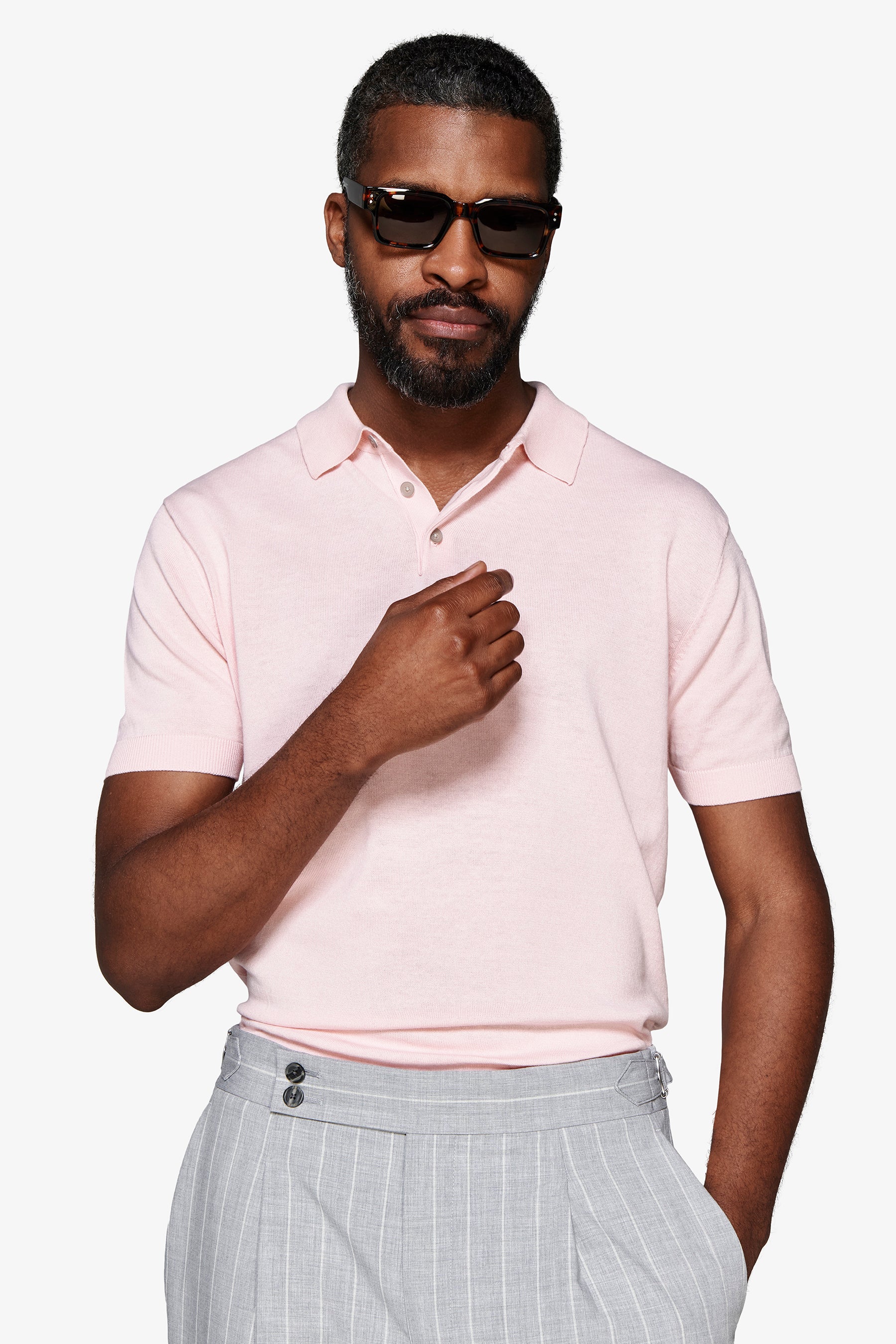 Polo in maglia basic in cotone rosa-Dan John