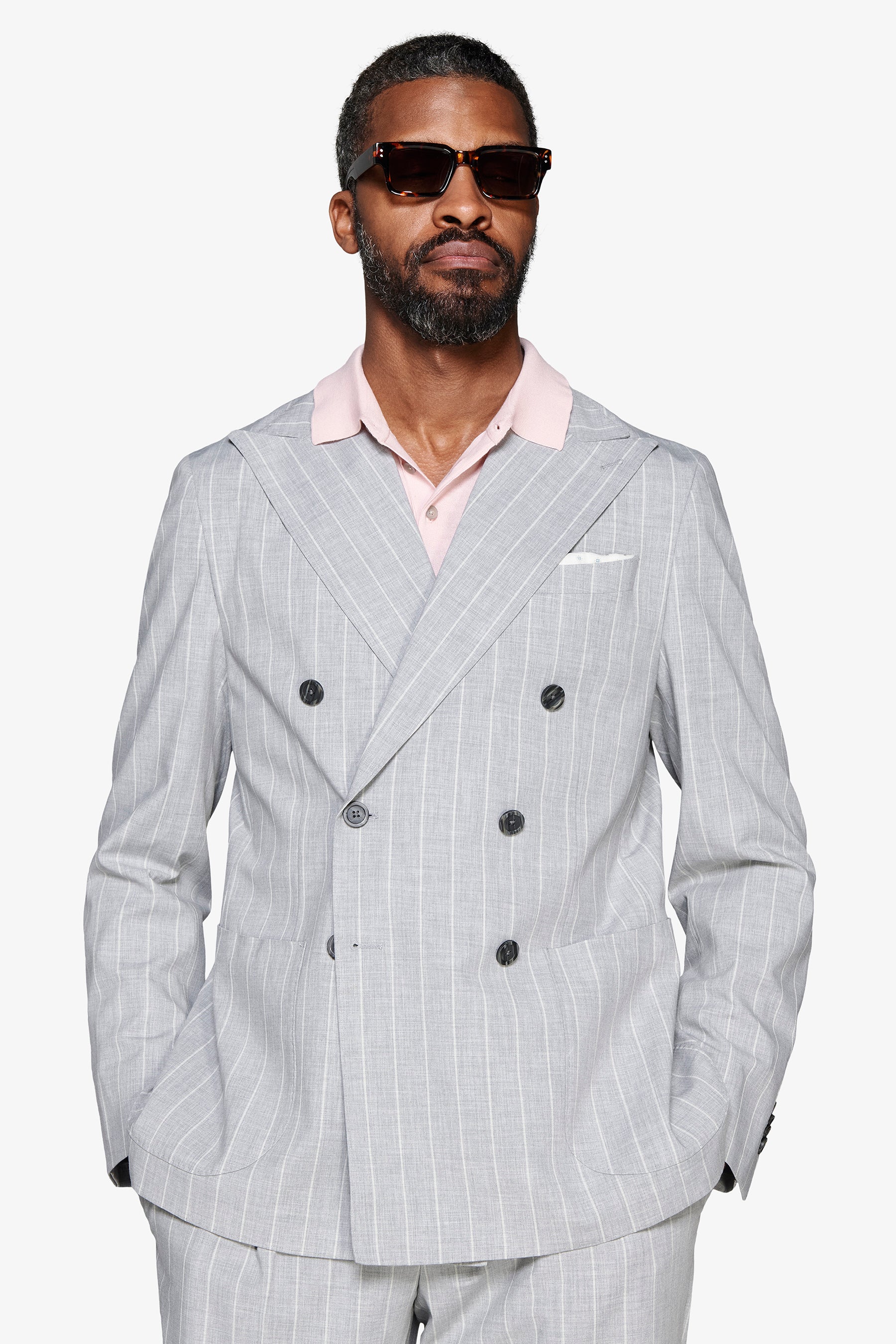 Americana cruzada de raya diplomática gris