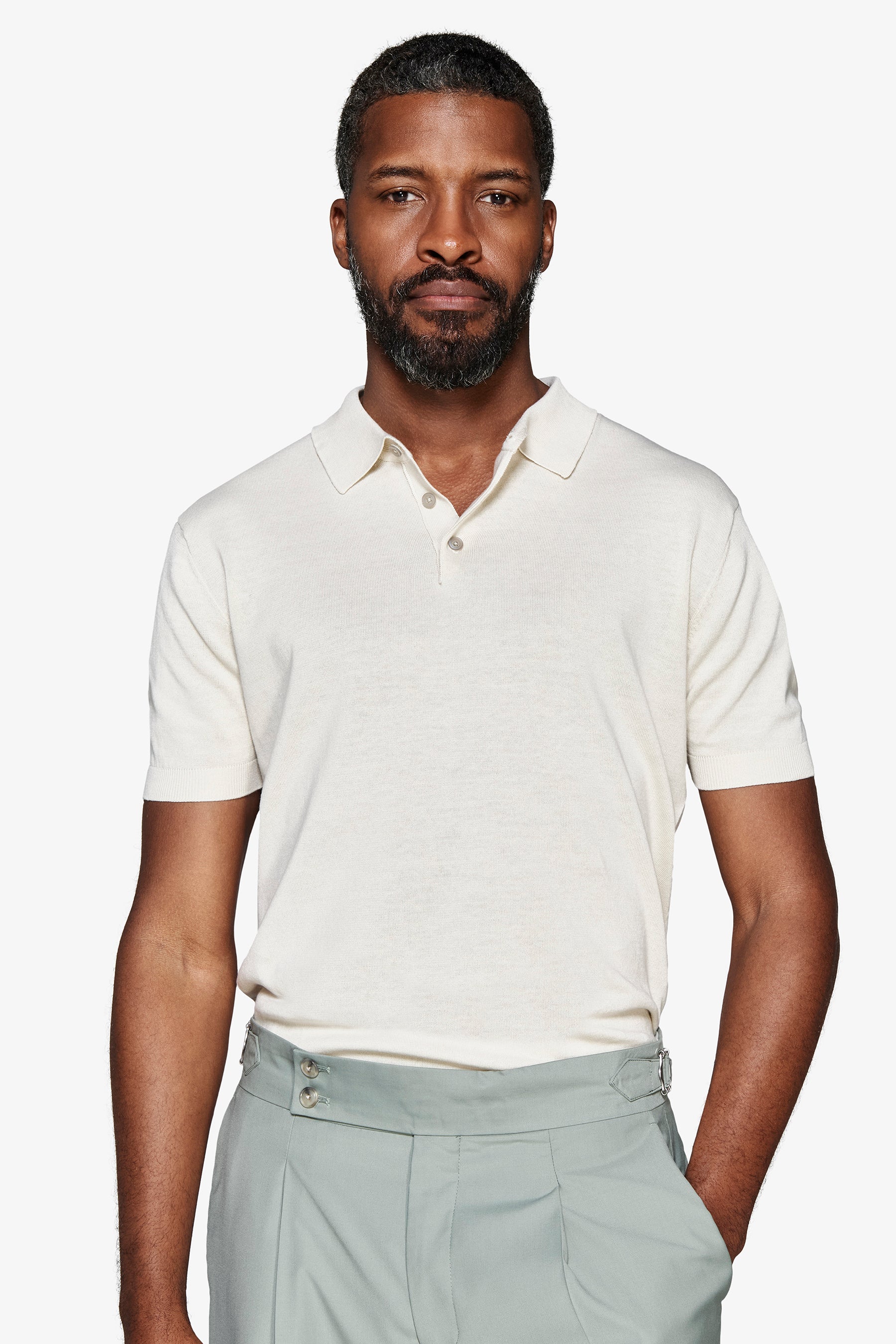 Poloshirt aus Strick in Eisblau