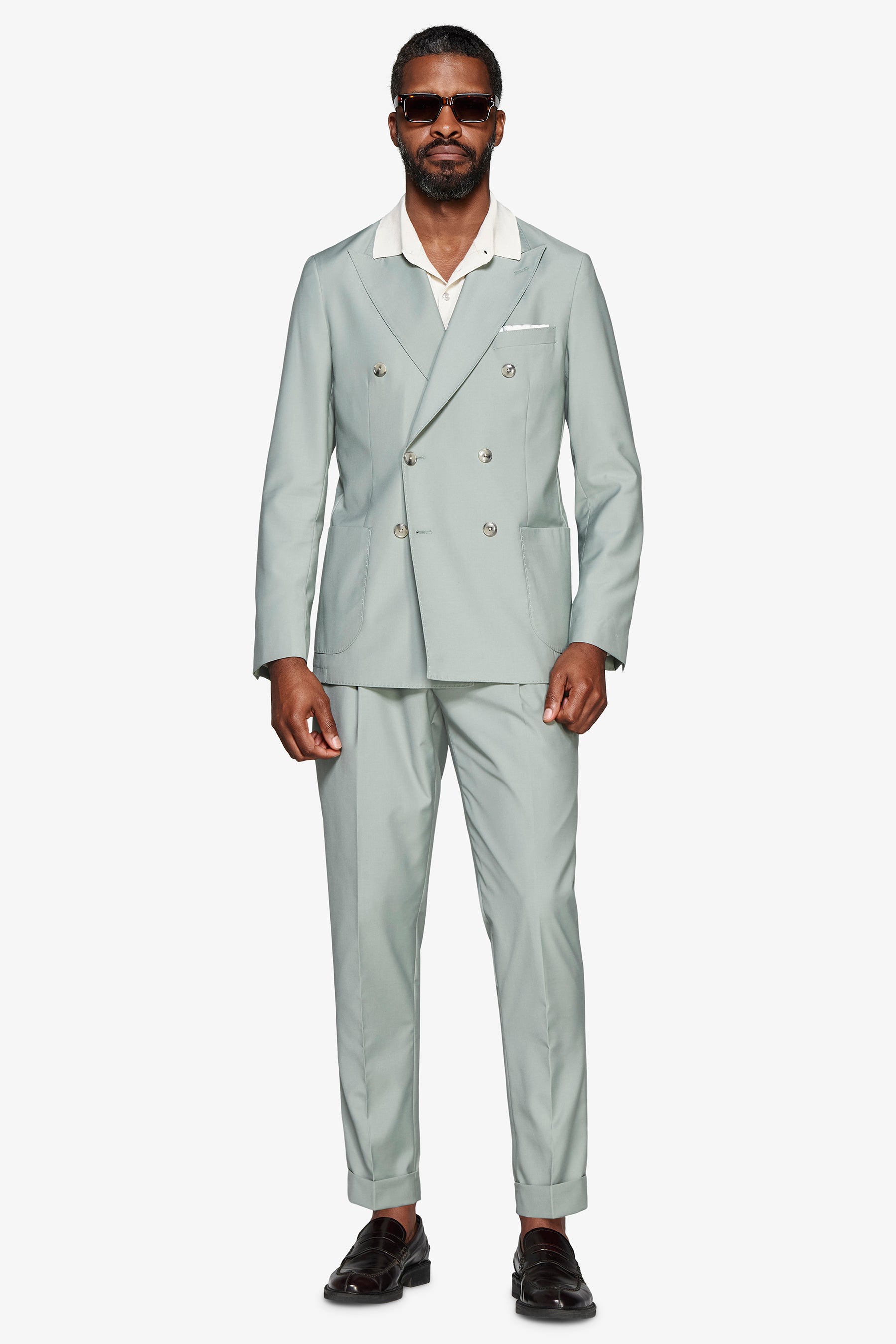 Americana cruzada en sarga verde