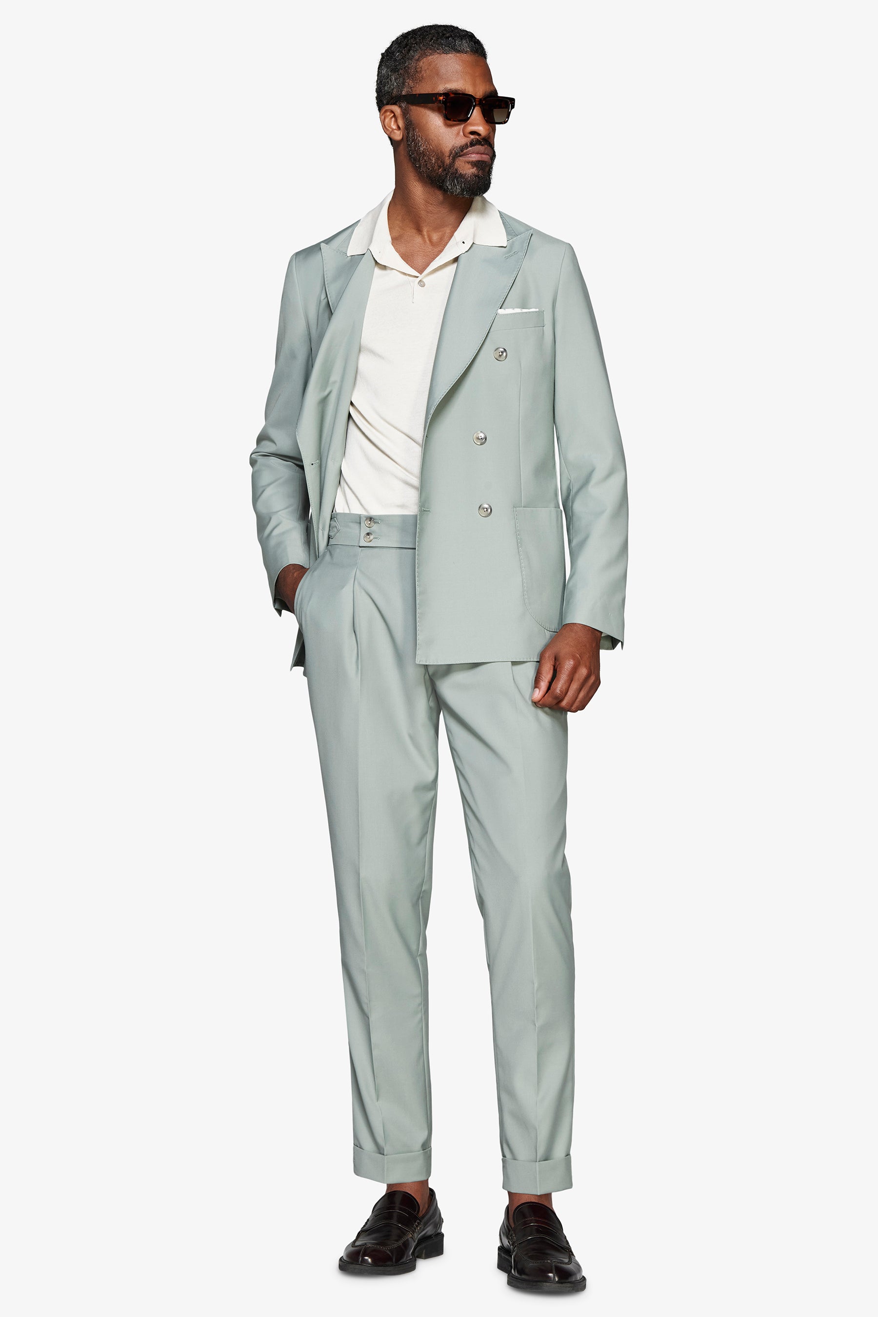 Americana cruzada en sarga verde