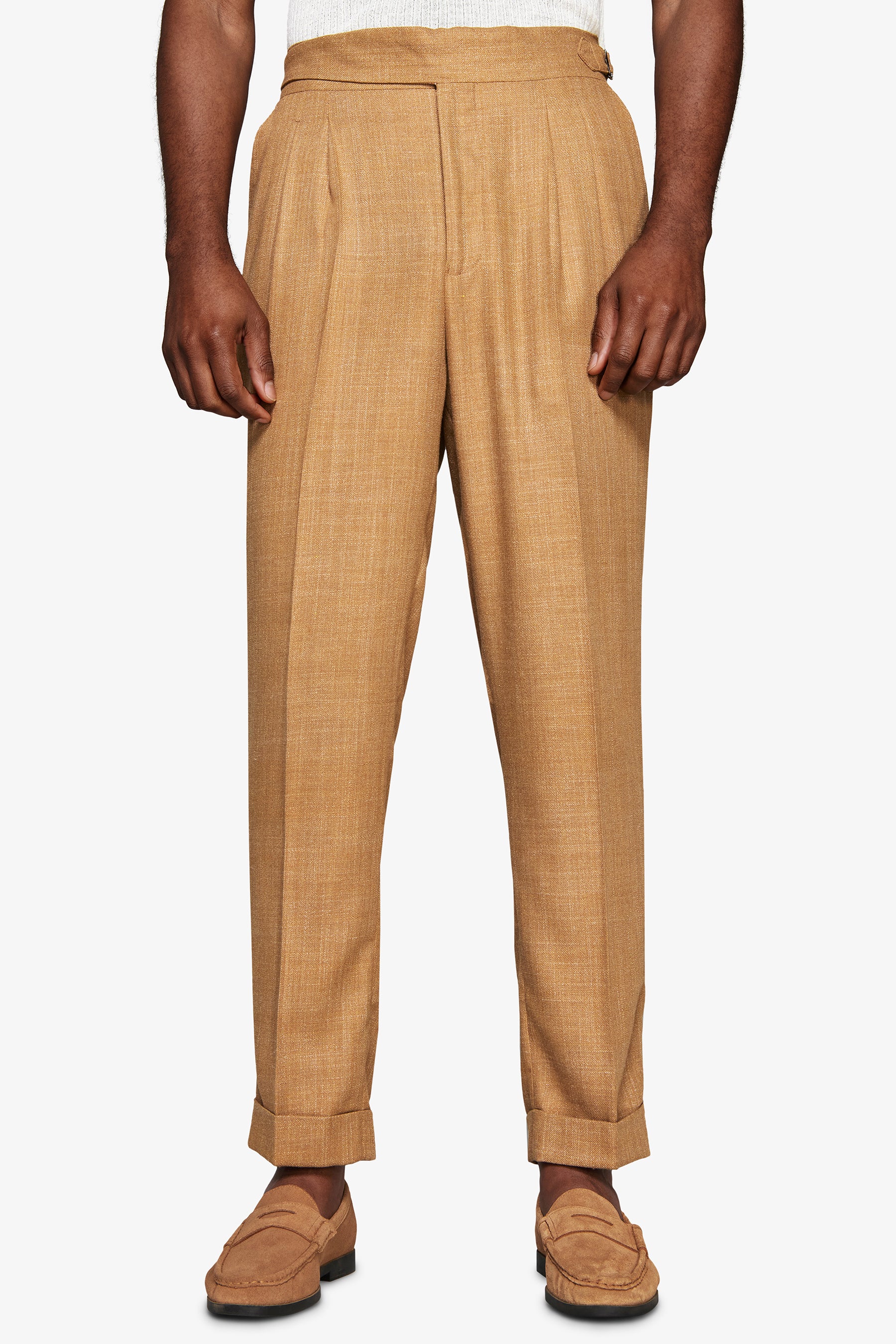 Pantaloni misto lino tabacco