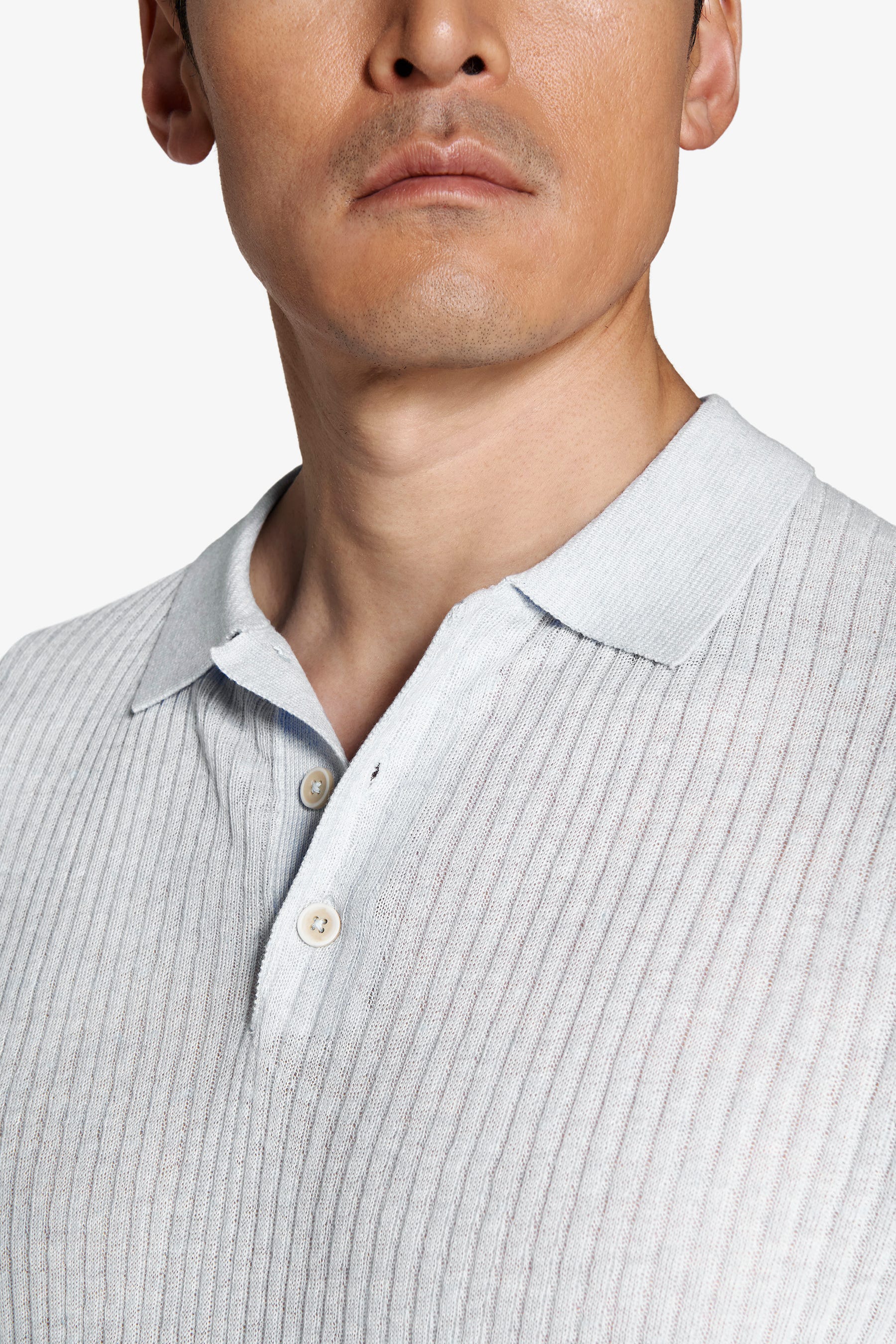 Polo in maglia misto lino celeste