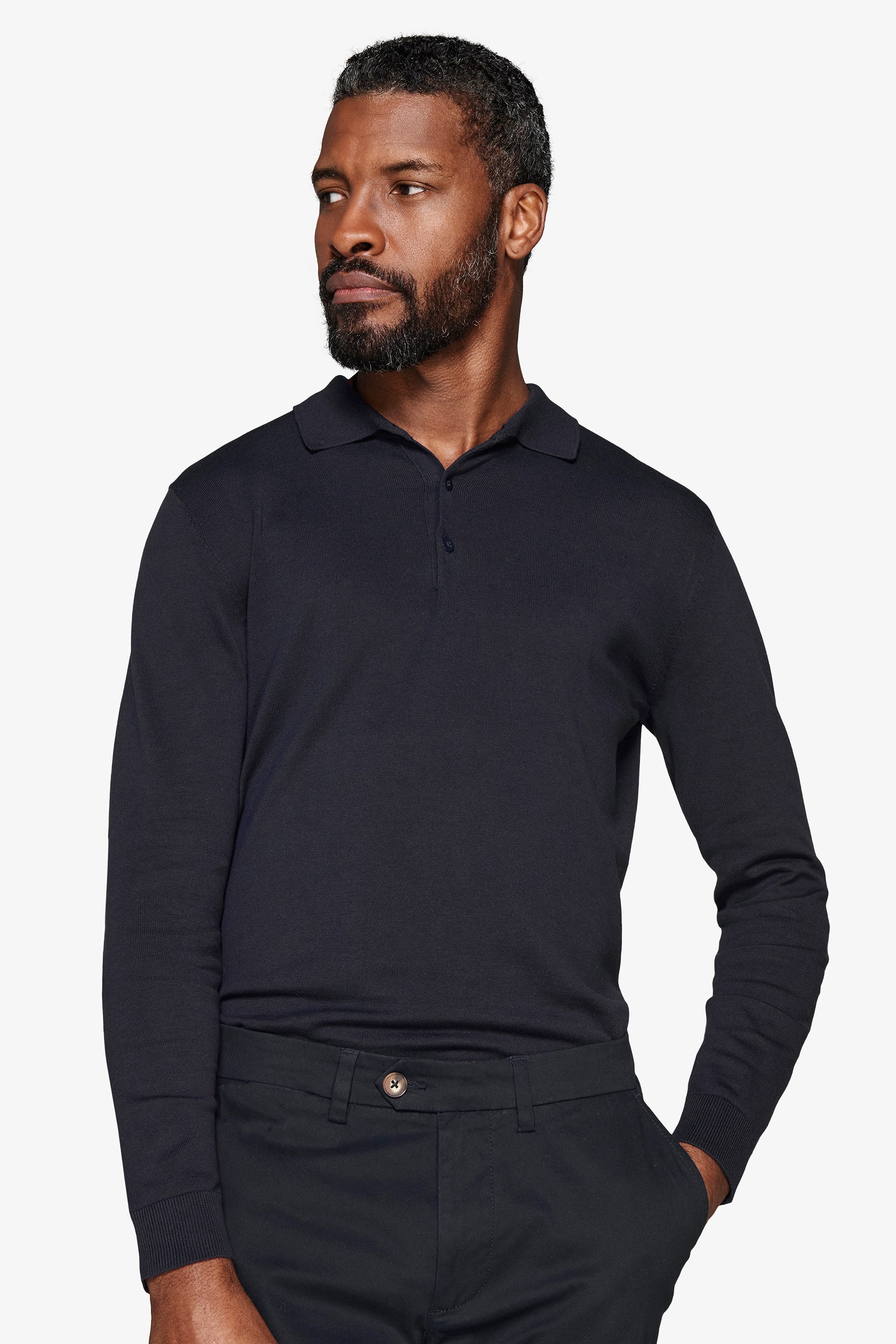 Polo in maglia con bottoni navy-Dan John