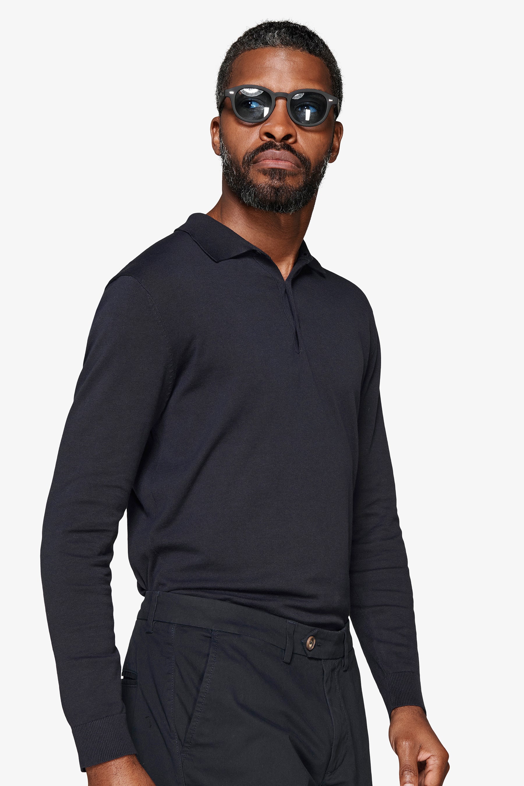 Poloshirt aus Strick mit Knöpfen in Marineblau