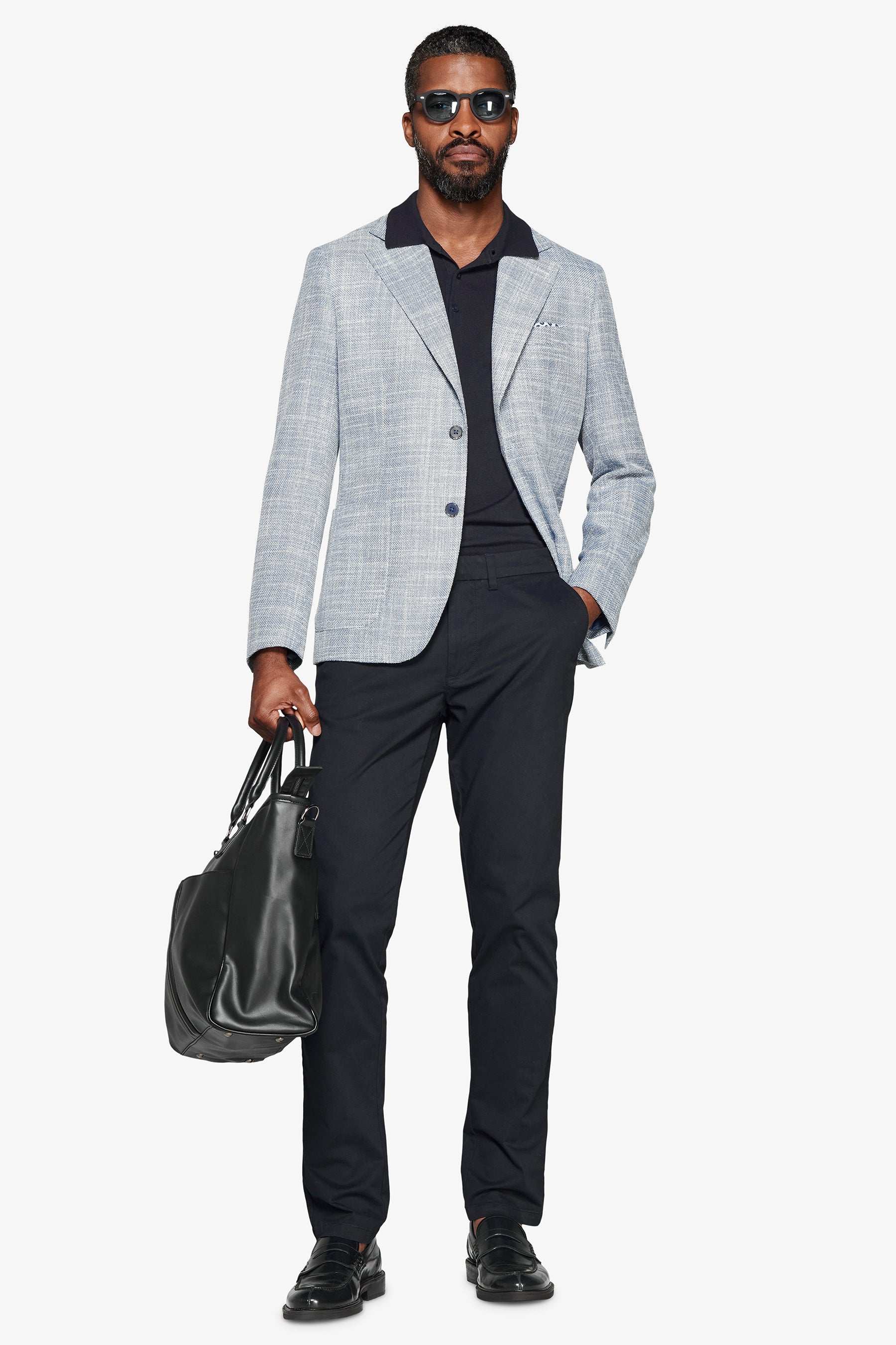 Blue textured linen blend blazer