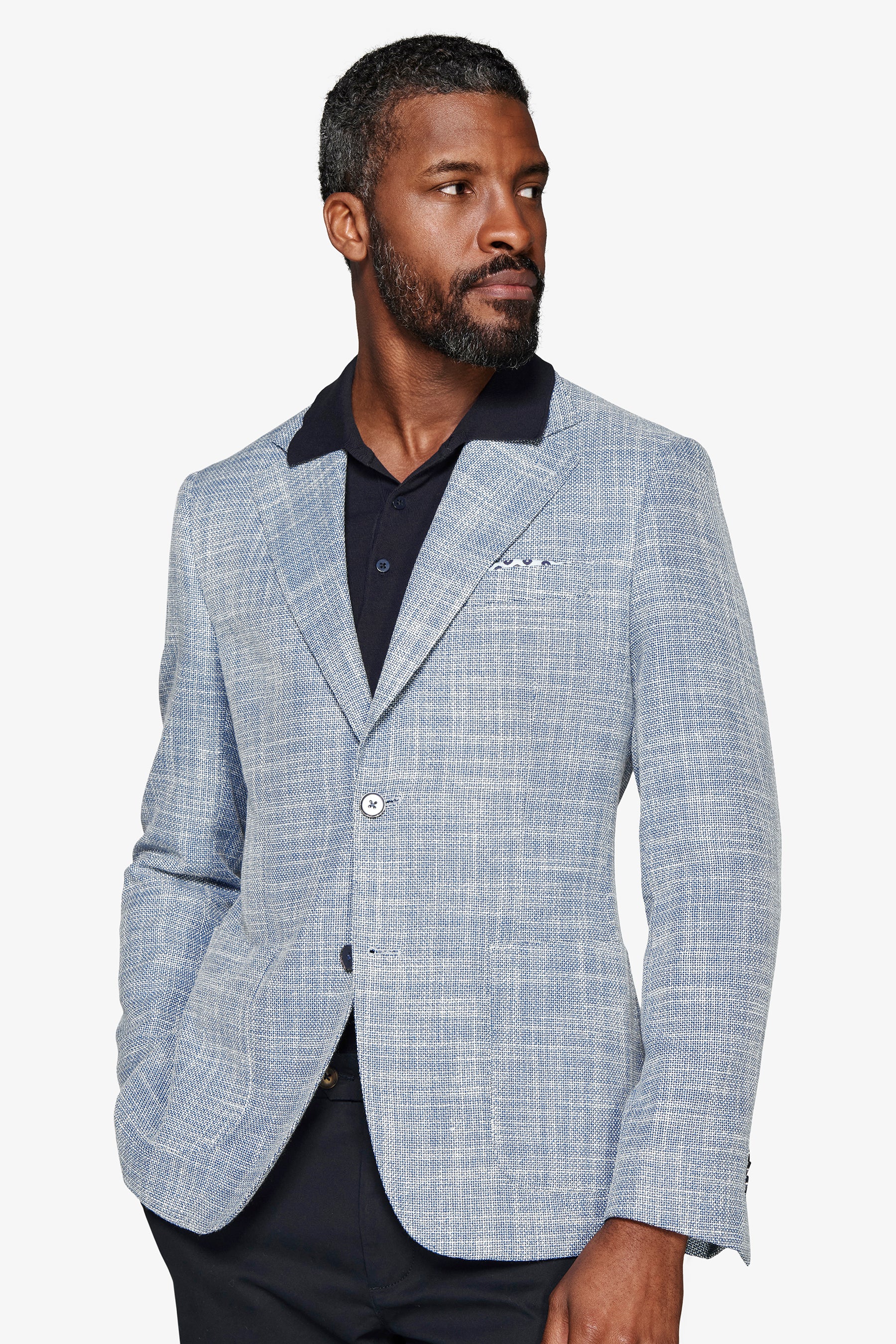 Blue textured linen blend blazer