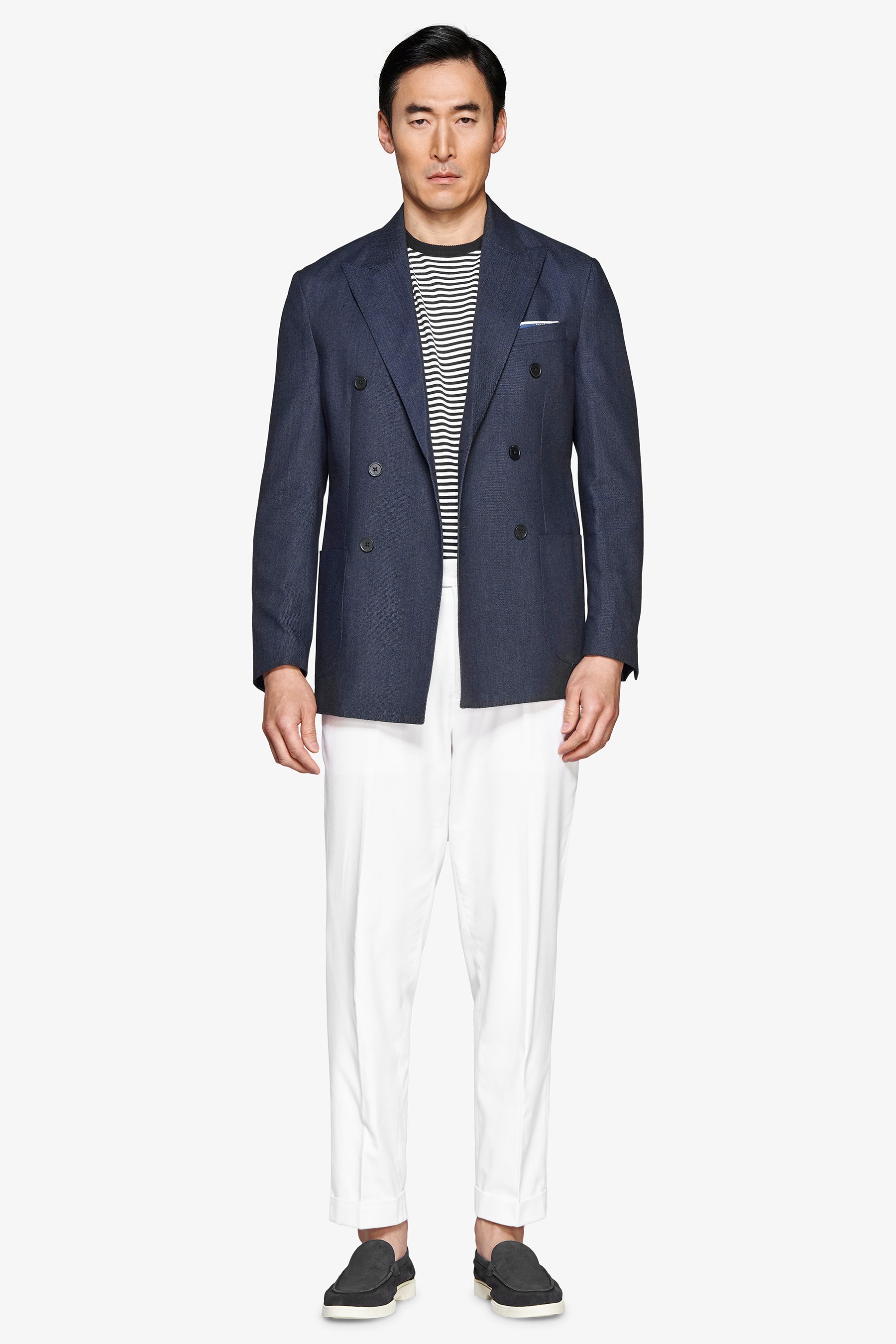 Giacca twill doppiopetto indigo blu