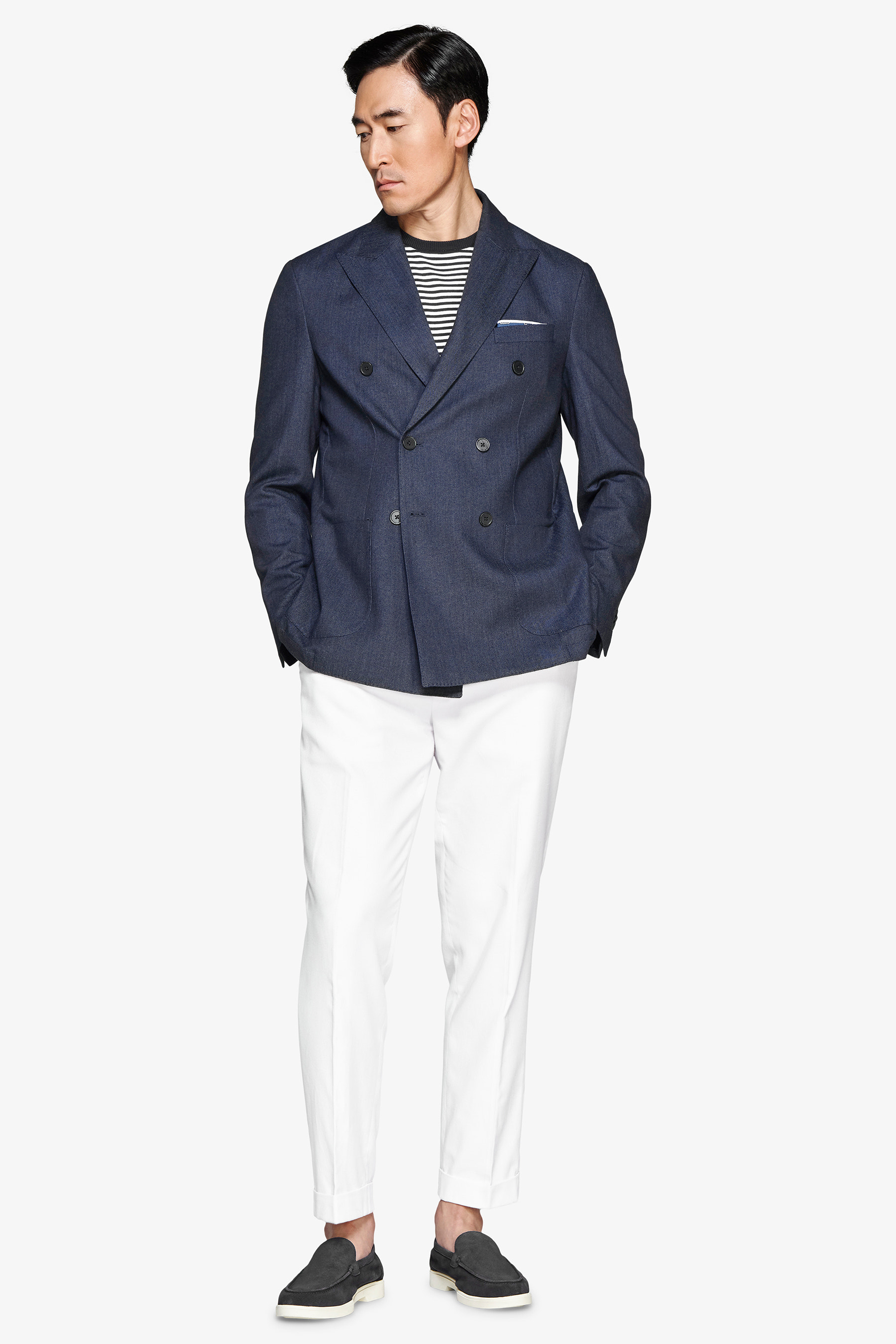 Giacca doppiopetto twill indigo blu-Dan John