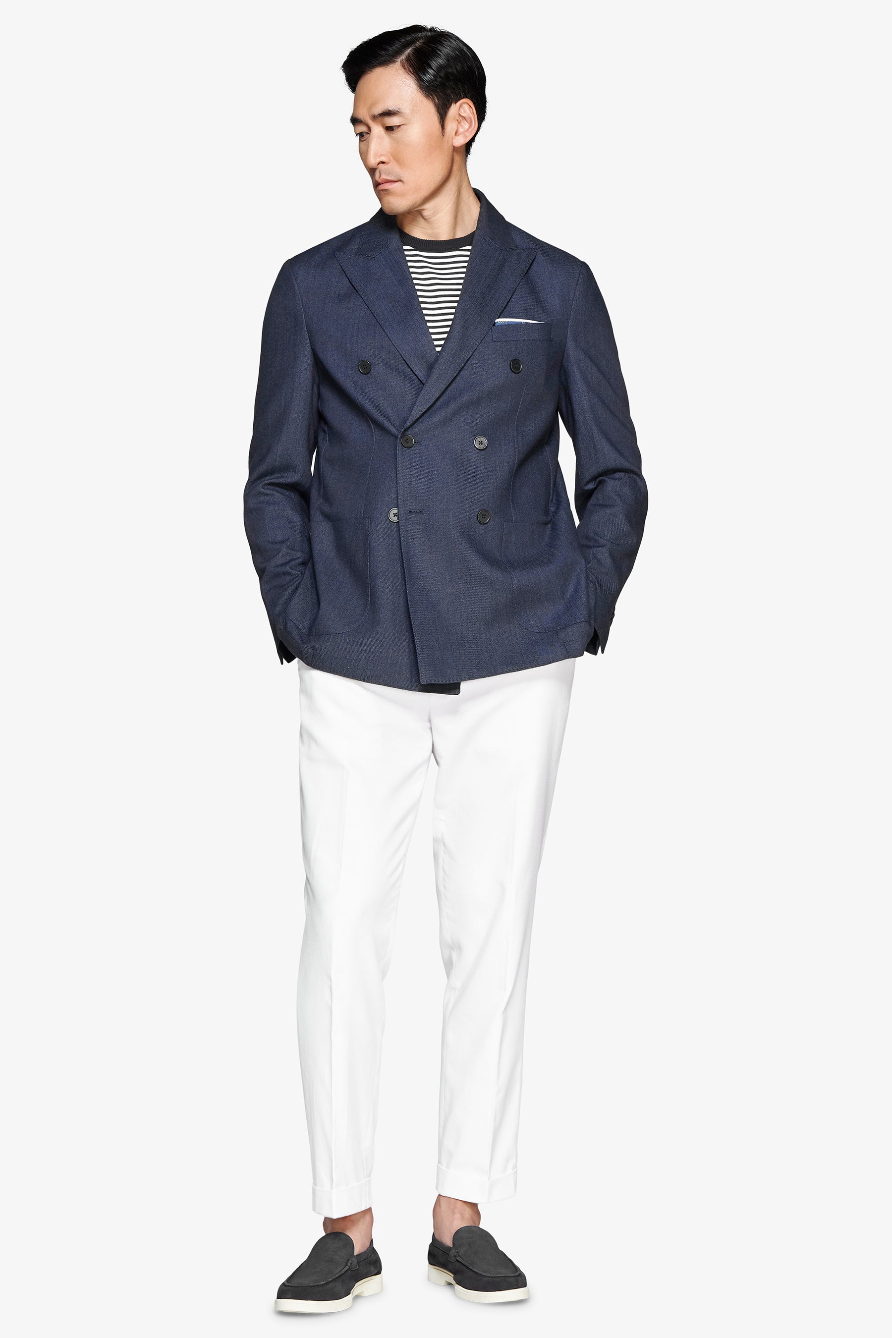 Giacca twill doppiopetto indigo blu