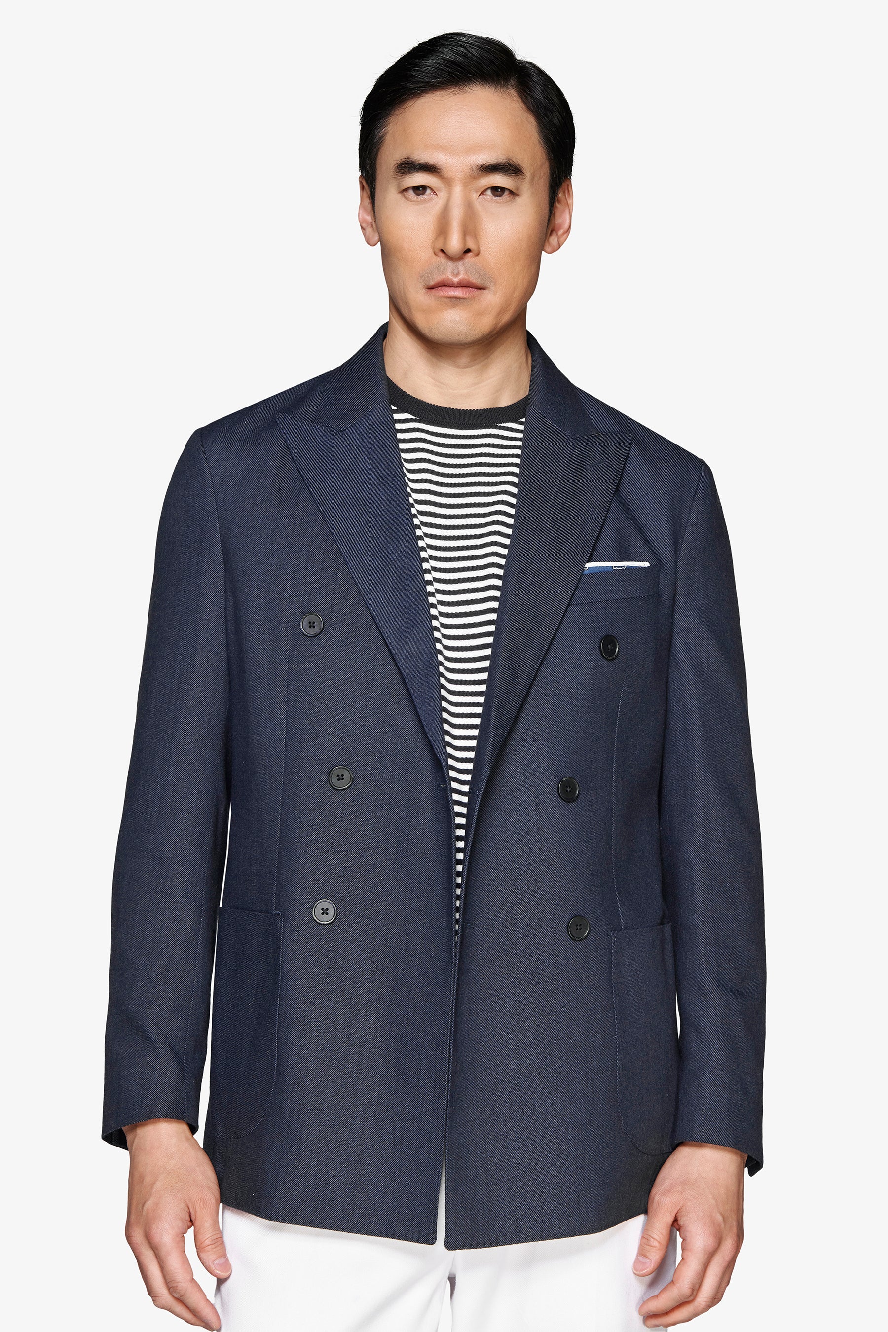 Giacca twill doppiopetto indigo blu