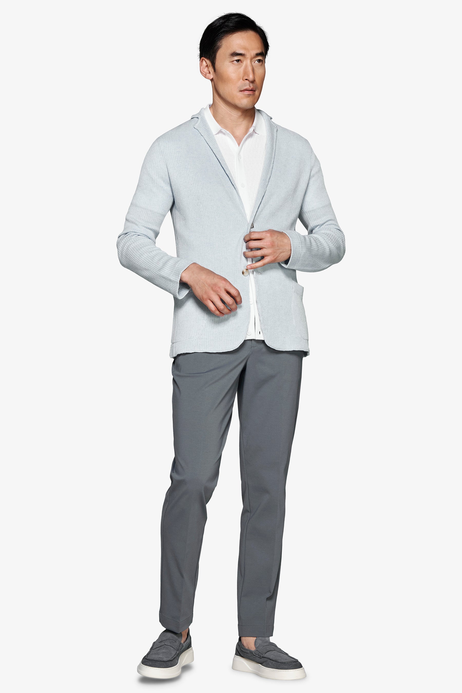 Americana de punto canalé inglés celeste