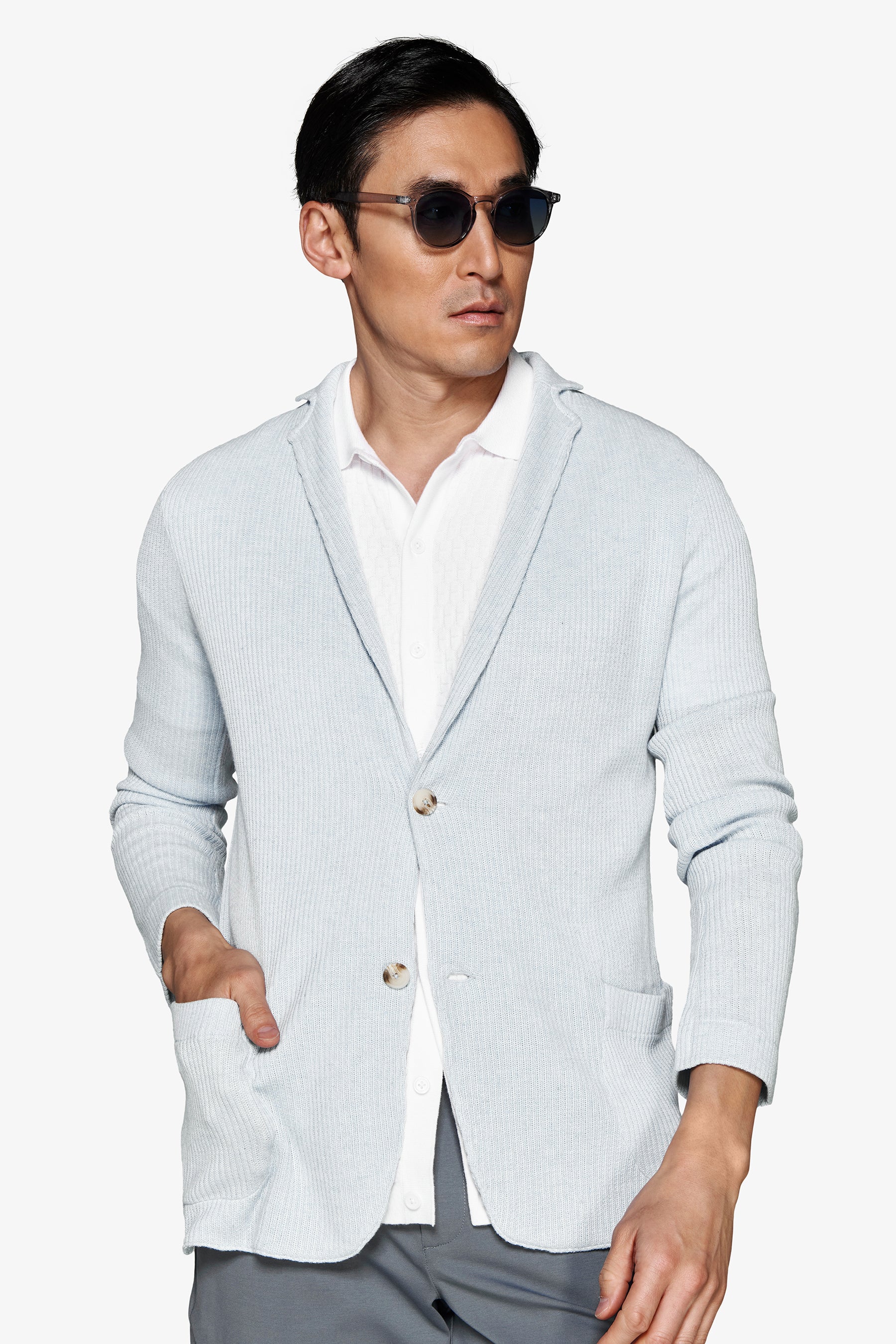 Americana de punto canalé inglés celeste