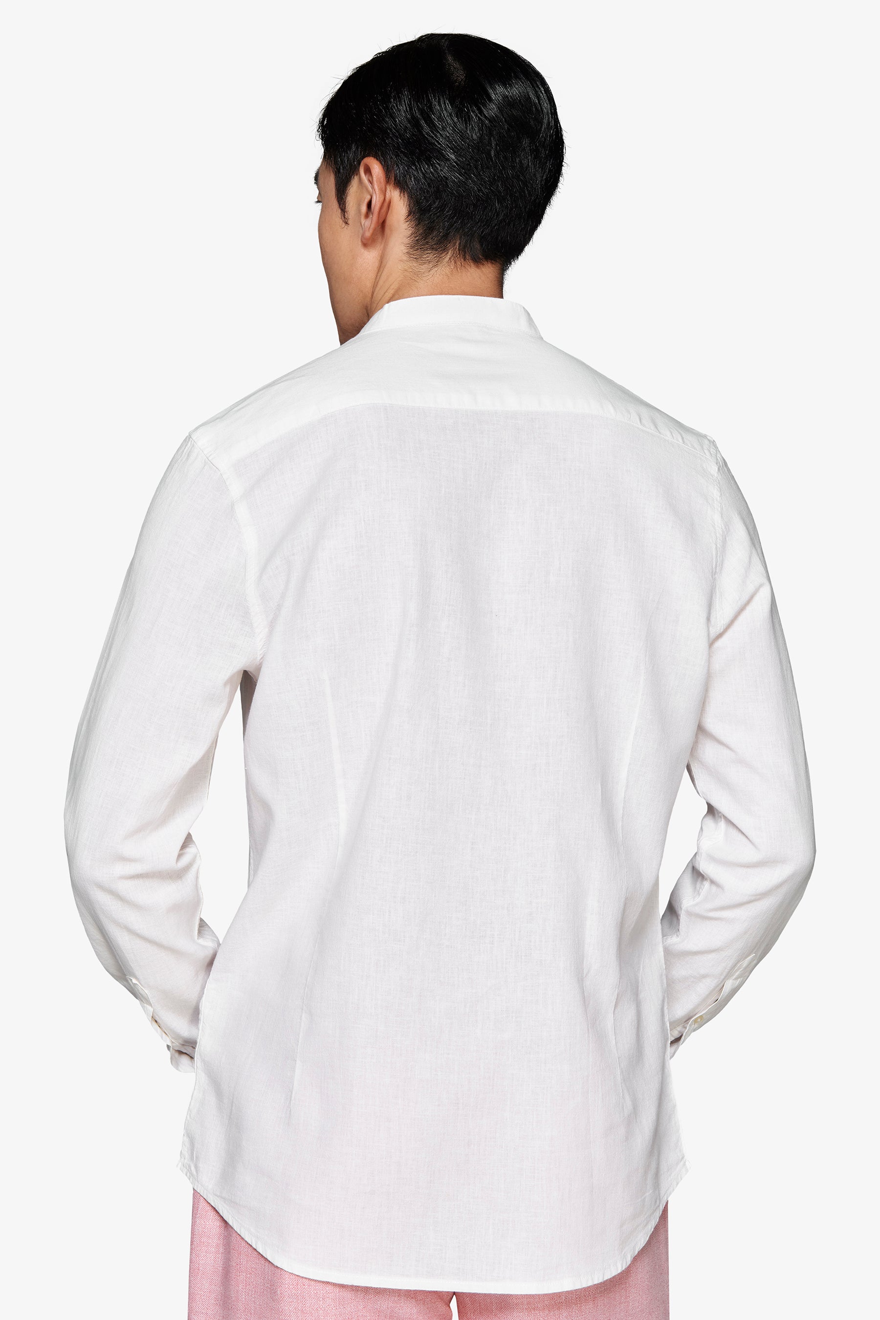 Cream linen blend mandarin collar shirt
