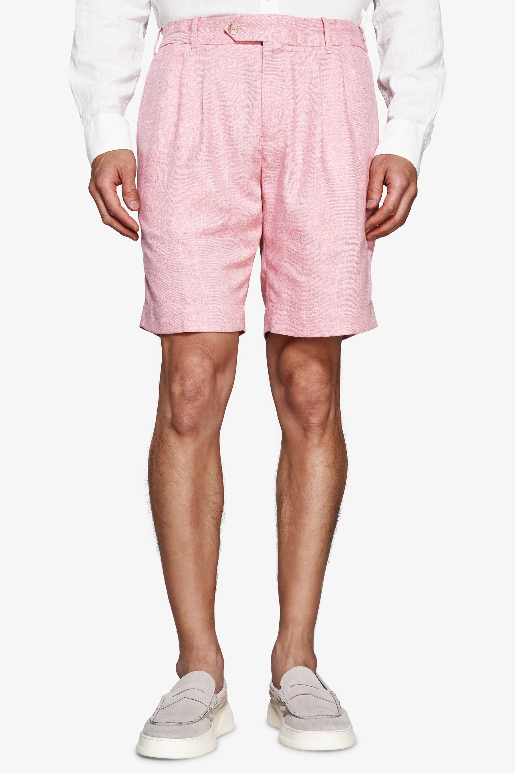 Bermudashorts aus Leinenmischung mit Bundfalten in Rosa